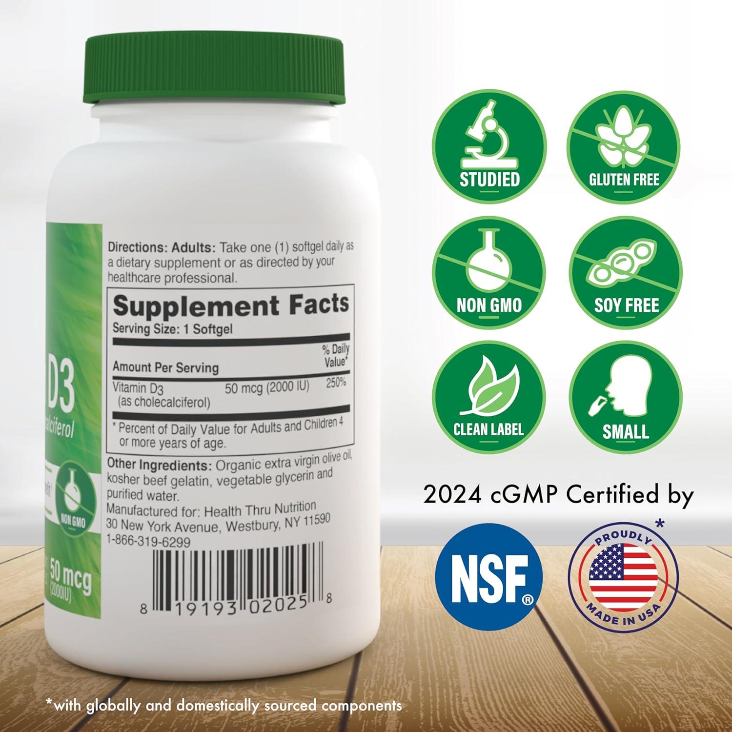 Vitamina D3 2000 IU Colecalciferol 50 mcg Salud a Través de la Nutrición