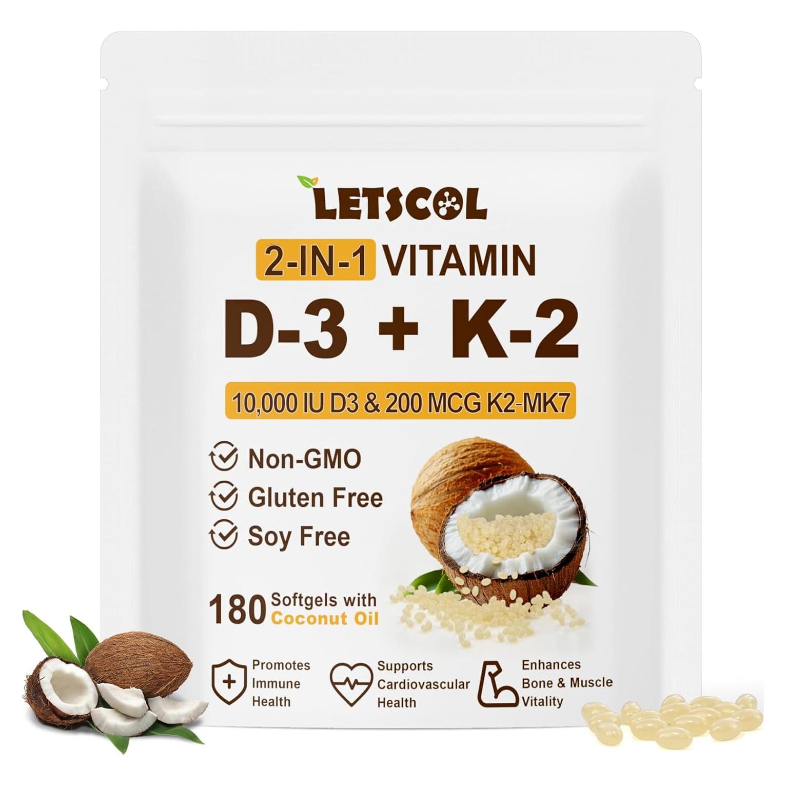 Suplemento Vitamina D3 K2 10000 UI 200 mcg Softgel LETSCOL