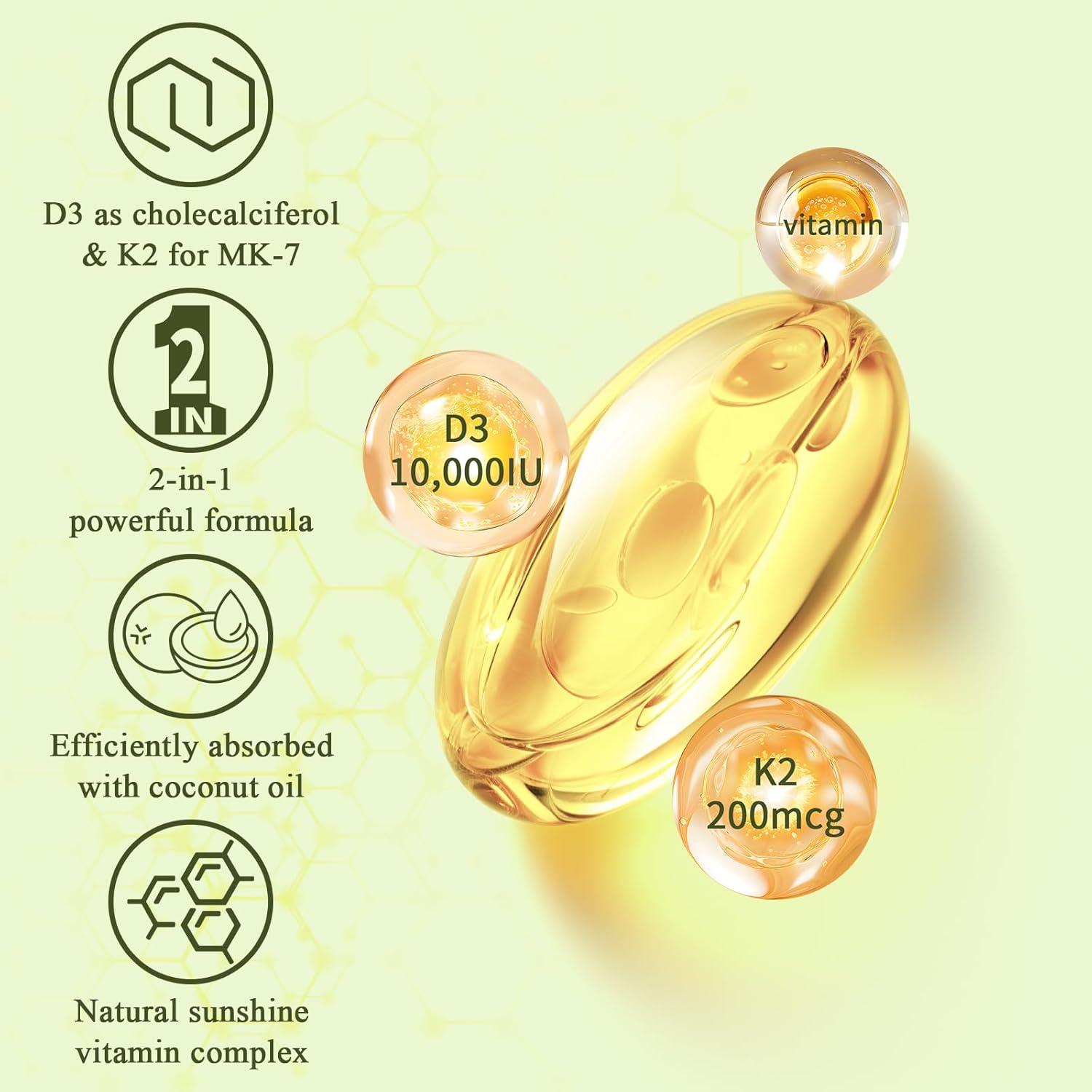 Suplemento Vitamina D3 K2 10000 UI 200 mcg Softgel LETSCOL