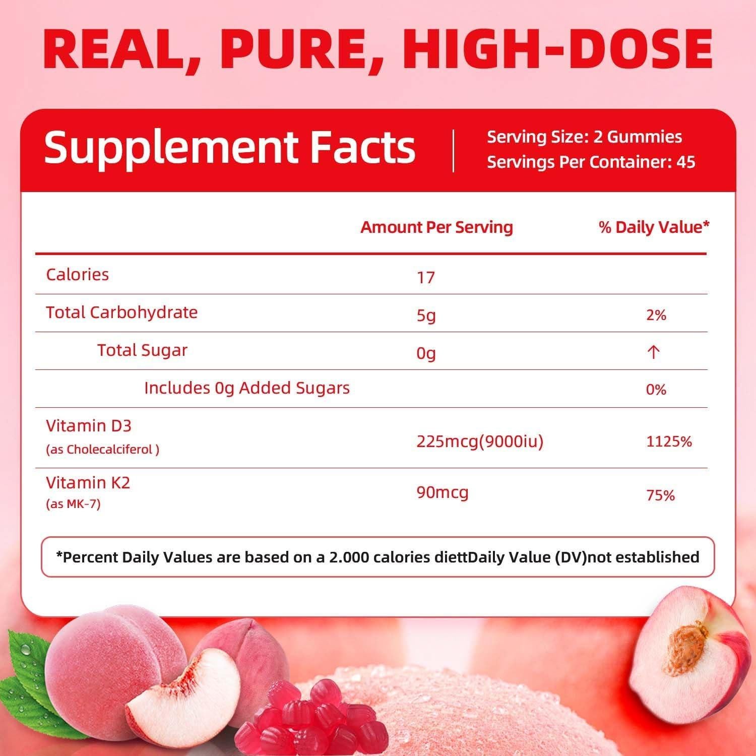 Gominolas Vitaminas D3 K2 9000 UI ORGMO 90 Contenidos Durazno