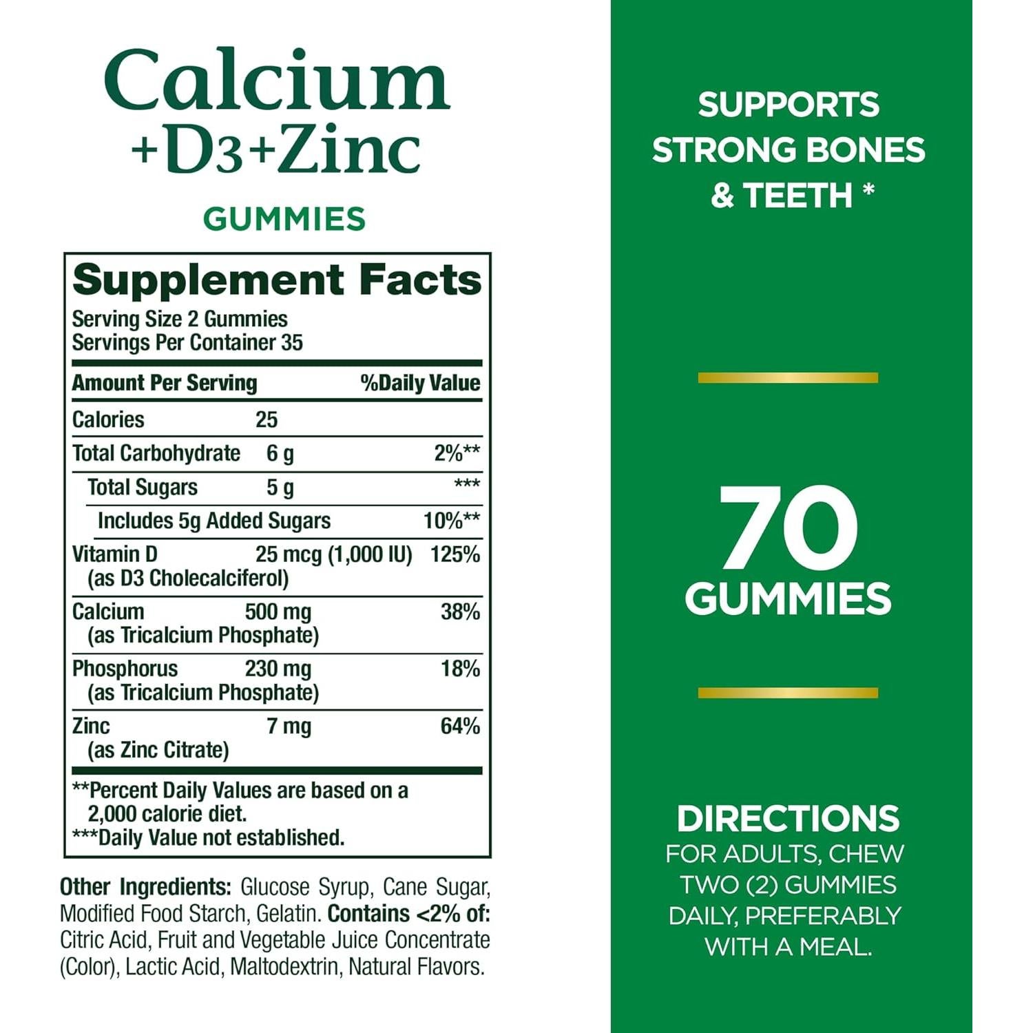 Gomitas de Calcio + D3 + Zinc Nature's Bounty 70 unidades