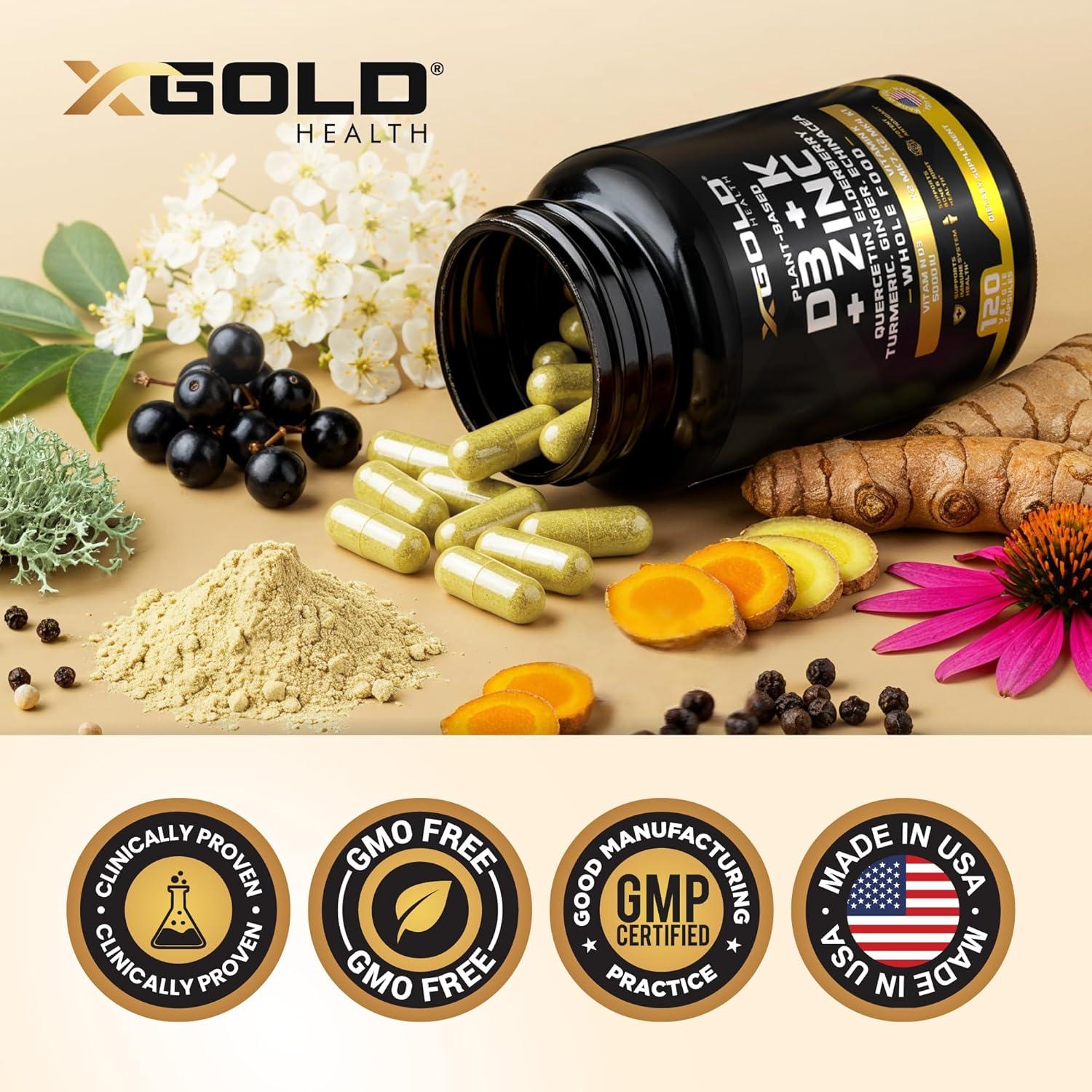 Suplemento 8 en 1 X Gold Health Vitamina D3 K2 Zinc 120 Cápsulas