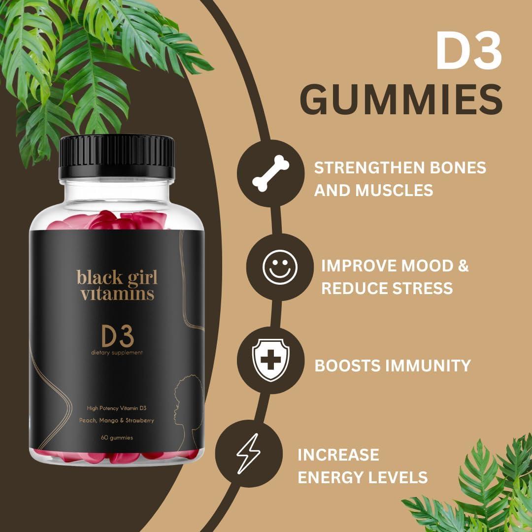 Gominolas de Vitamina D3 Black Girl - 2000 UI, Sin Gluten