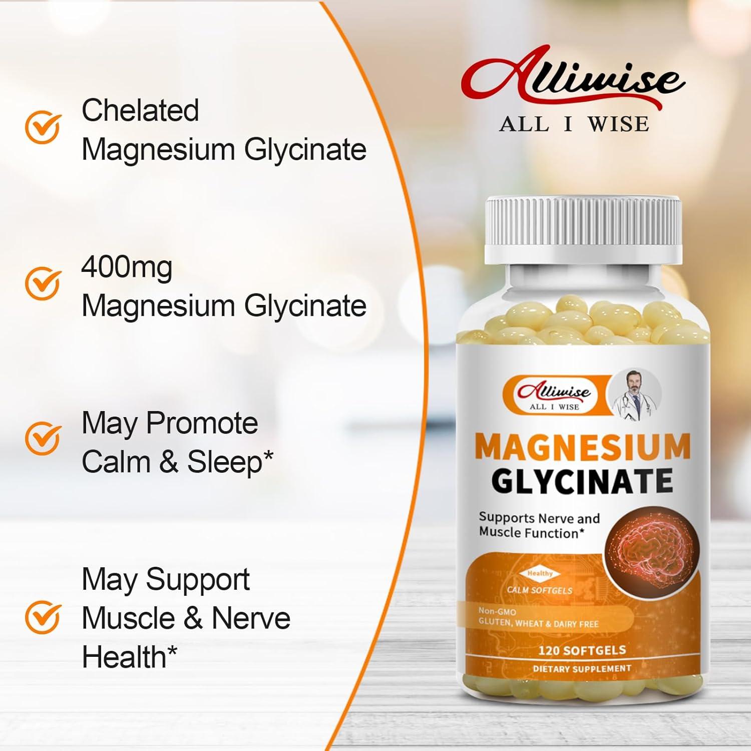 Suplemento de Magnesio Glicinato 400mg Softgels Alliwise