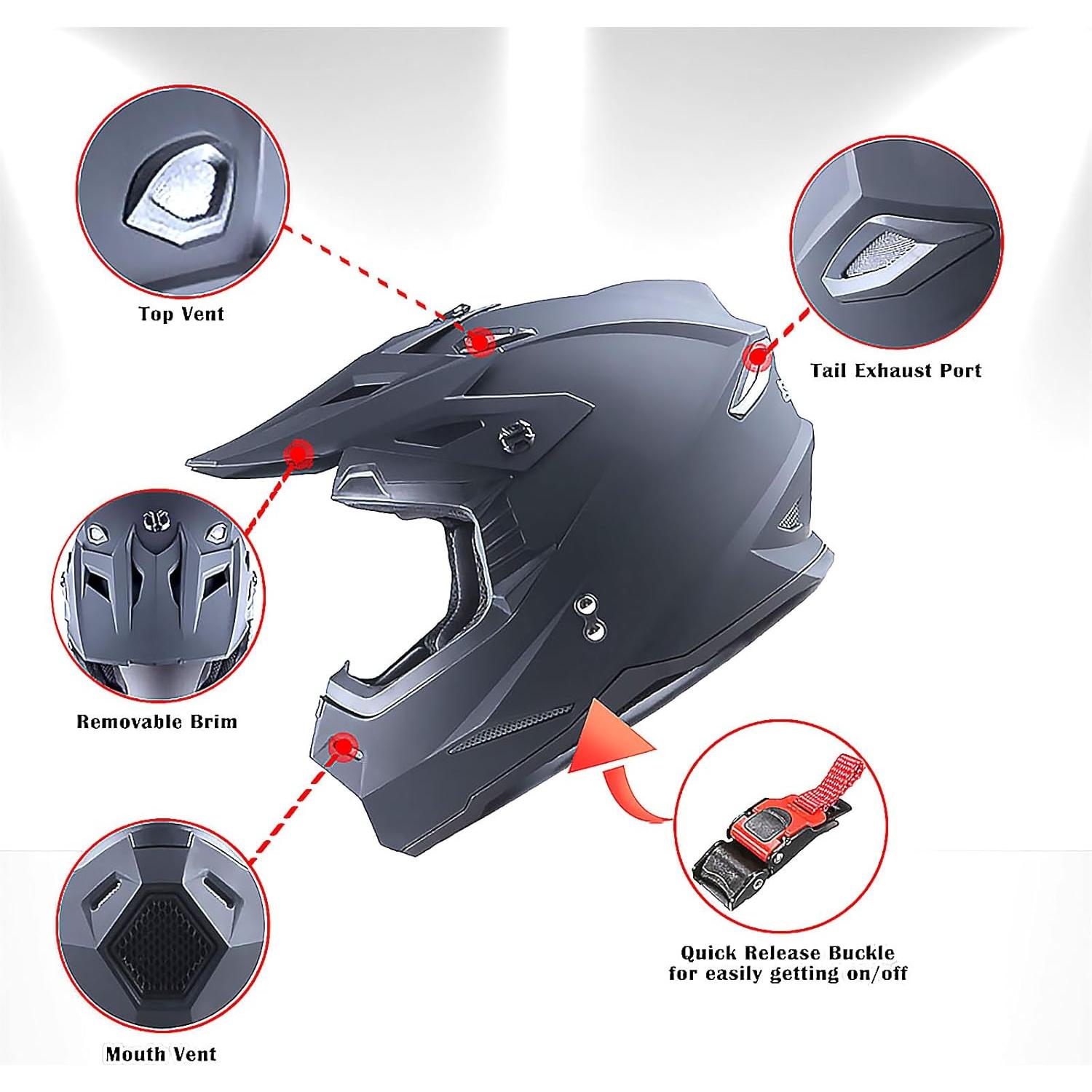 Casco de Motocross 1Storm HF801 Negro Mate S 53-54 CM