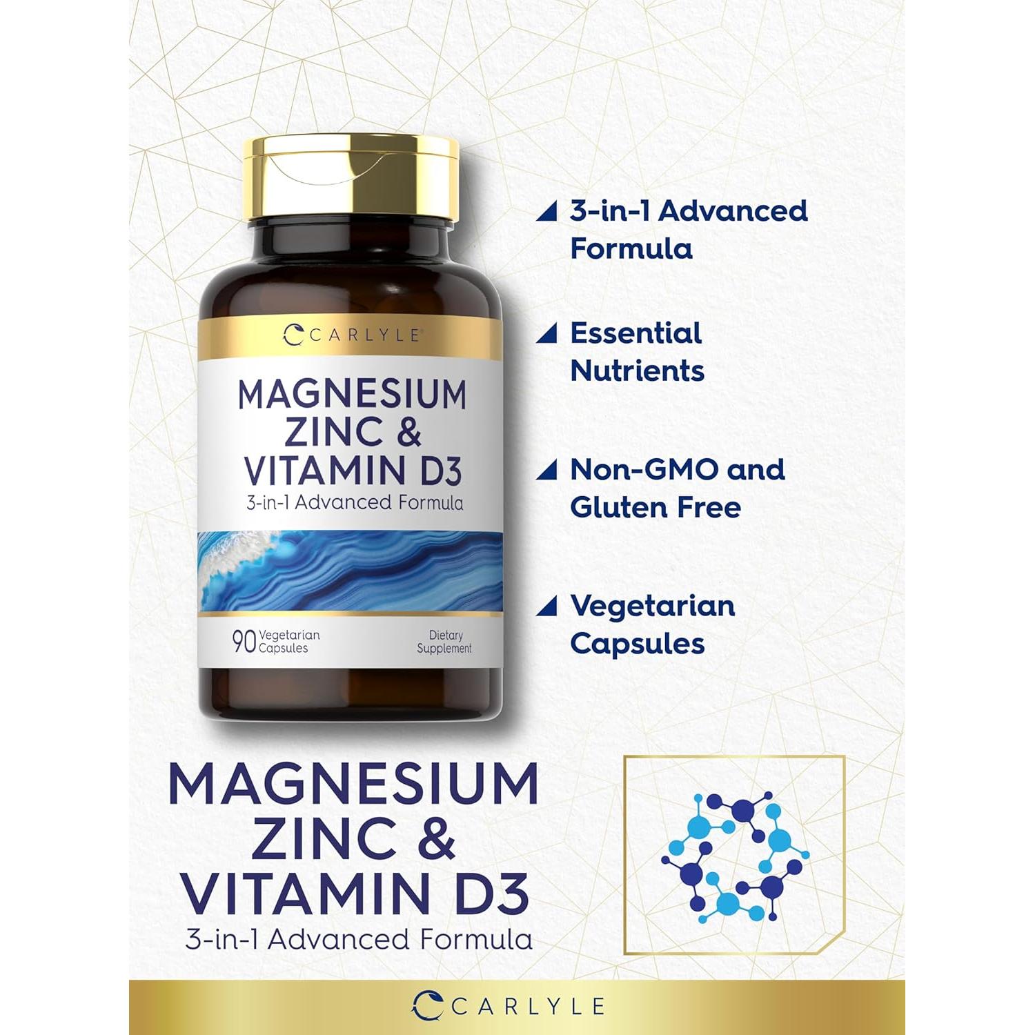 Cápsulas de Magnesio, Zinc y Vitamina D3 Carlyle 90 Unidades