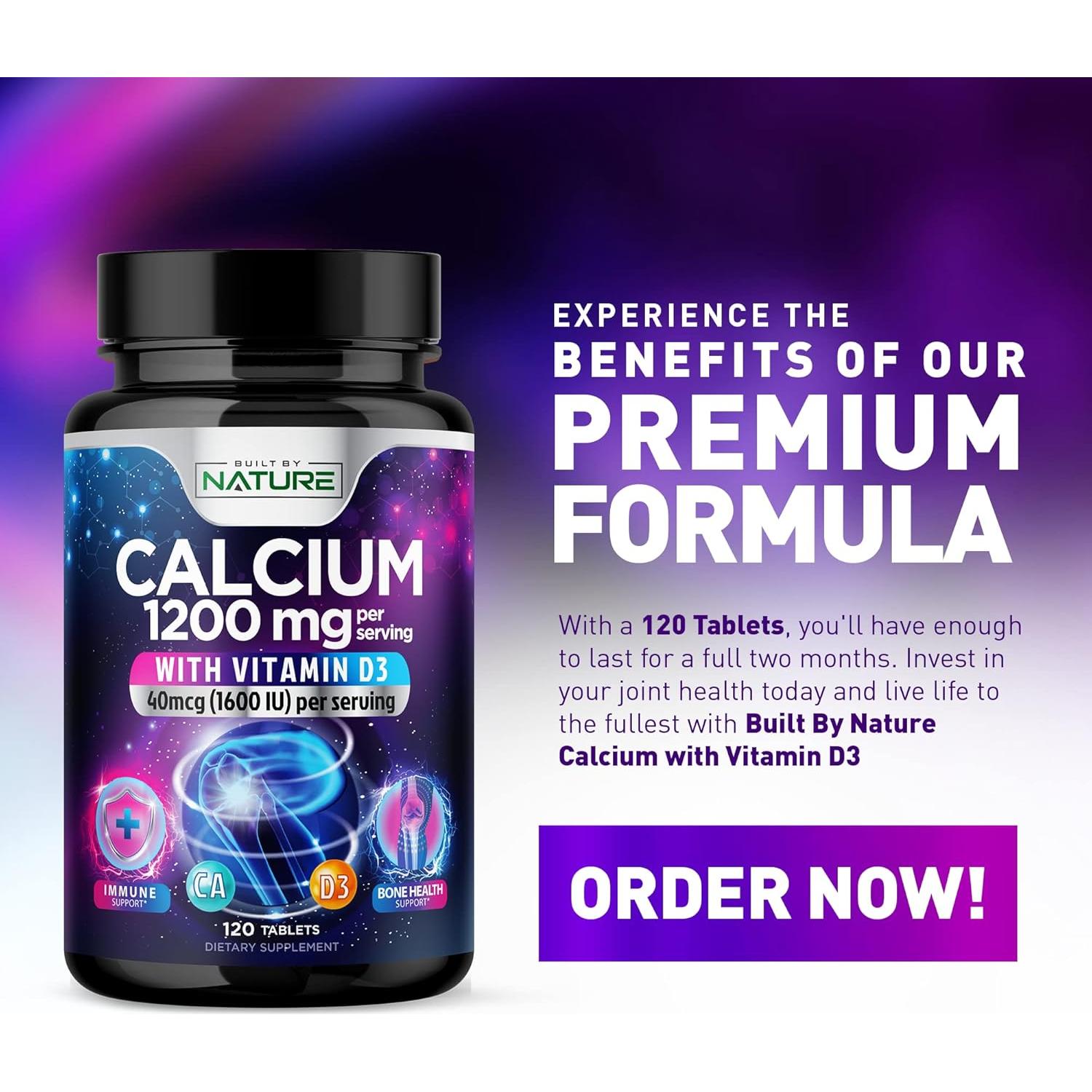 Suplemento de Calcio 1200mg con Vitamina D3 - 120 Tabletas