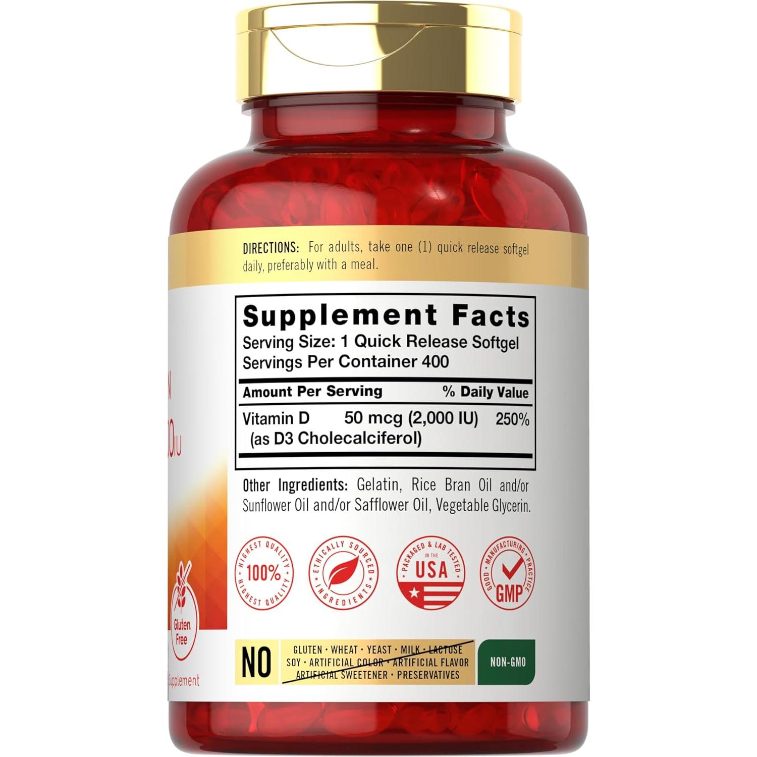 Carlyle Vitamina D3 2000UI 50 mcg Gelatinas Blandas 400 Conteo