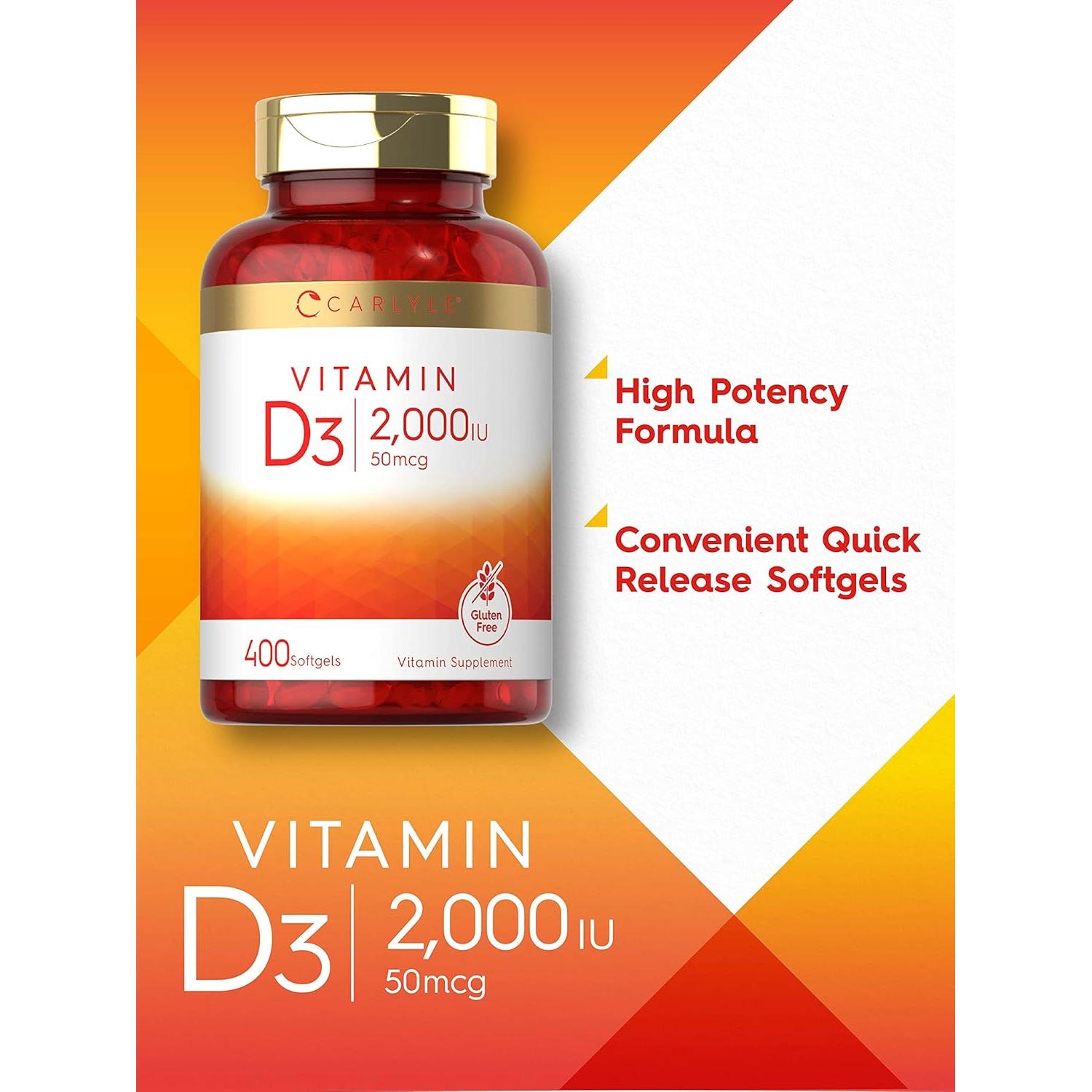 Carlyle Vitamina D3 2000UI 50 mcg Gelatinas Blandas 400 Conteo
