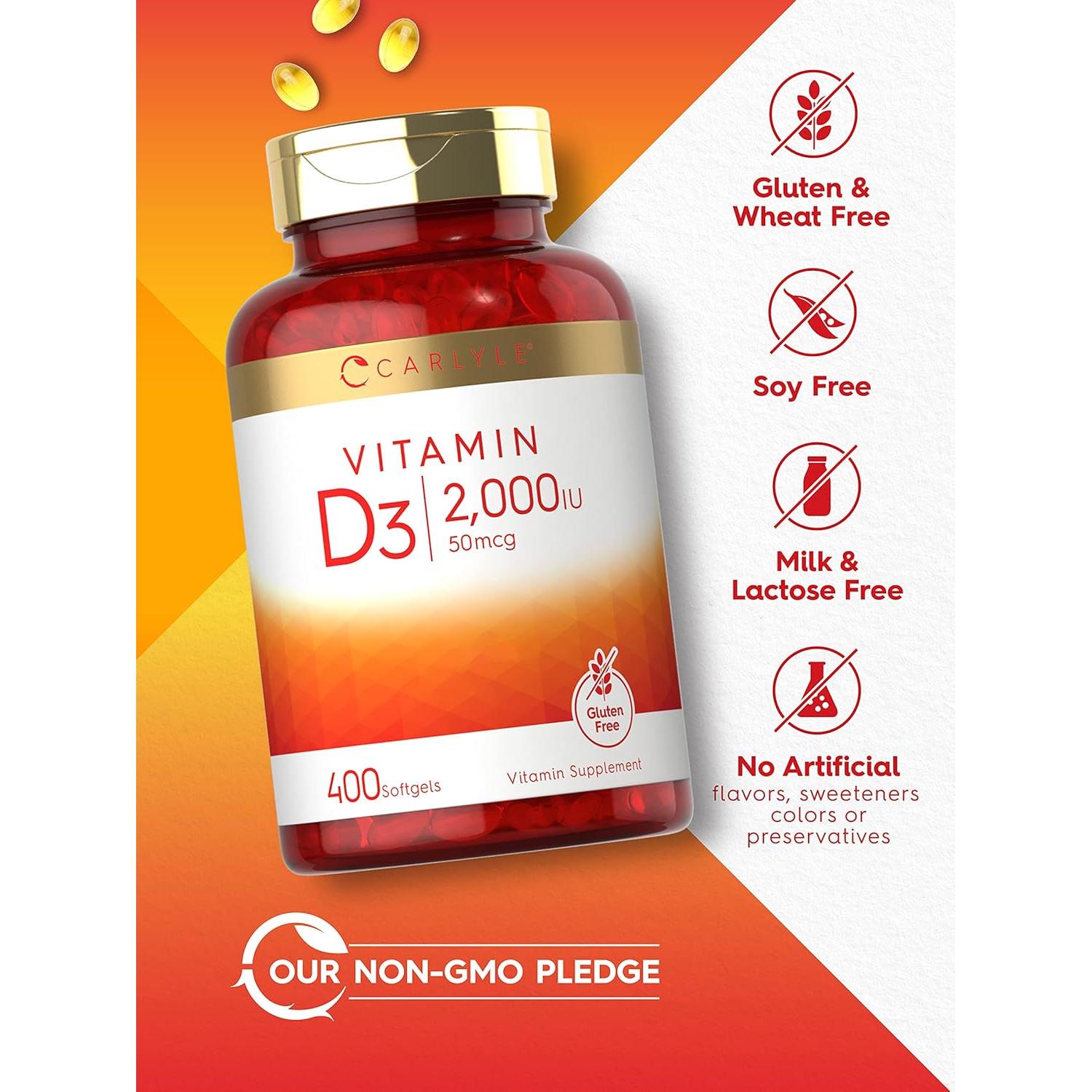 Carlyle Vitamina D3 2000UI 50 mcg Gelatinas Blandas 400 Conteo