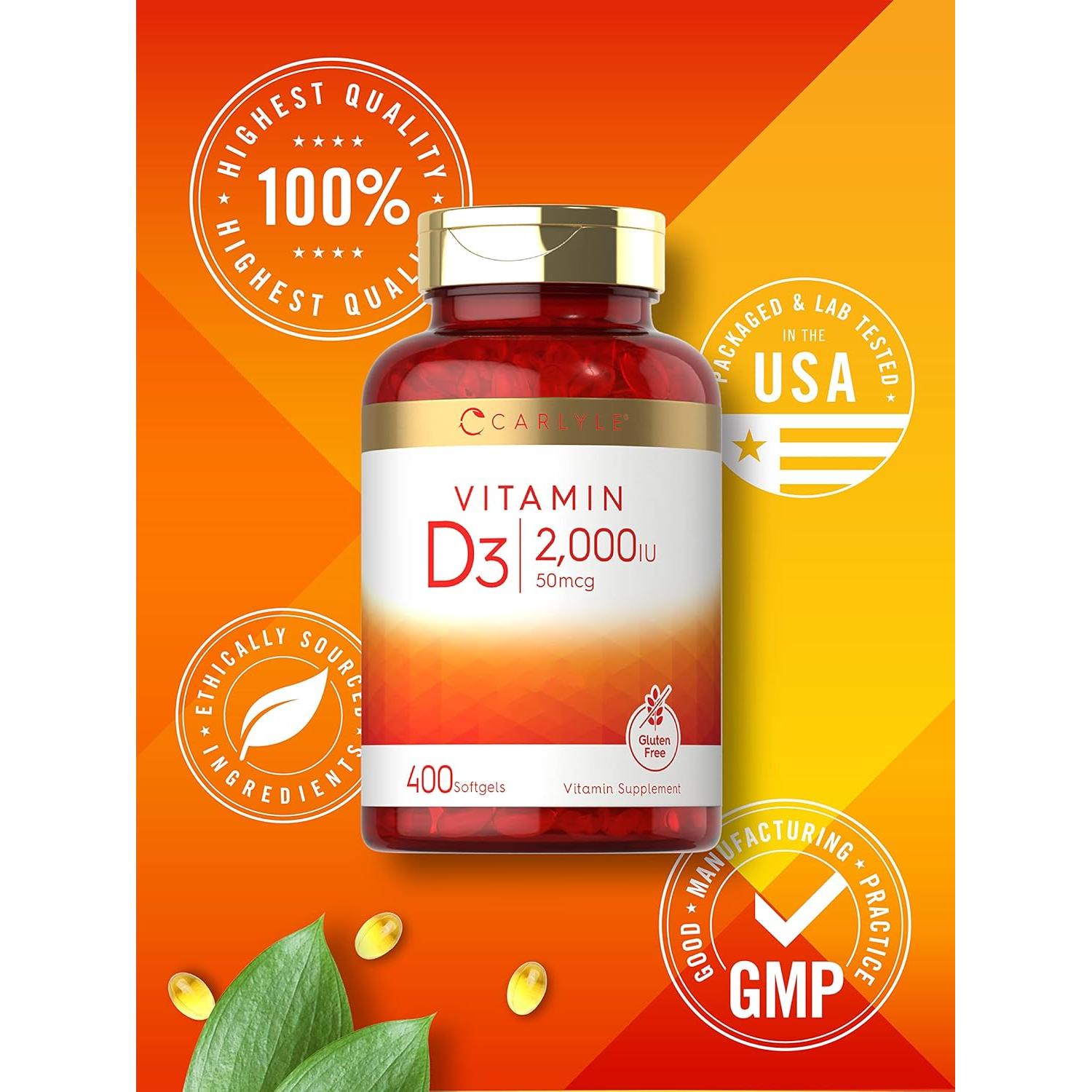 Carlyle Vitamina D3 2000UI 50 mcg Gelatinas Blandas 400 Conteo