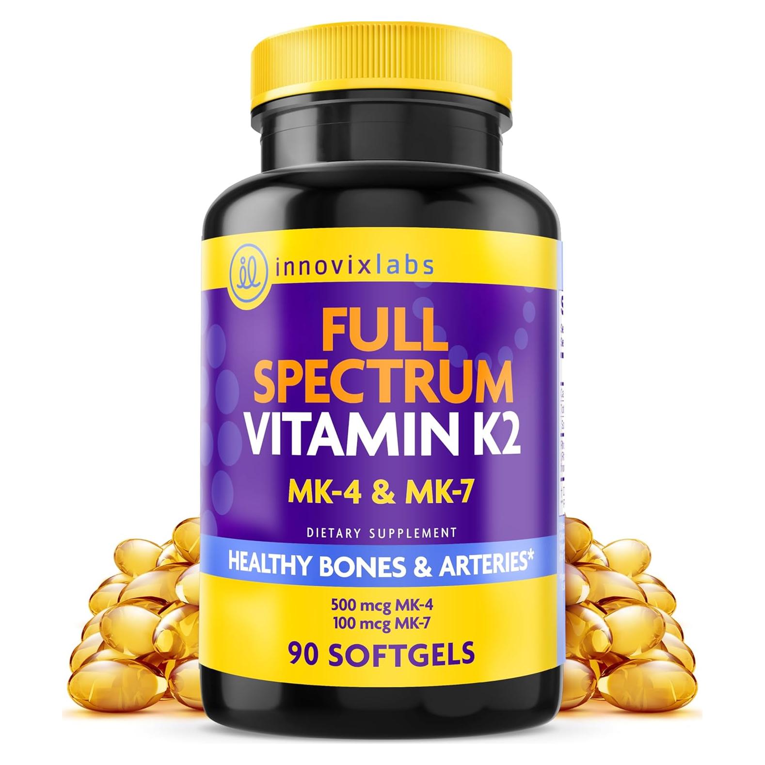 Suplemento de Vitamina K2 InnovixLabs 90 Softgels 600 mcg MK7 MK4