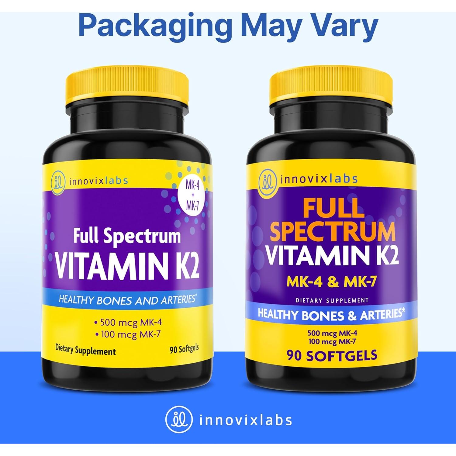 Suplemento de Vitamina K2 InnovixLabs 90 Softgels 600 mcg MK7 MK4