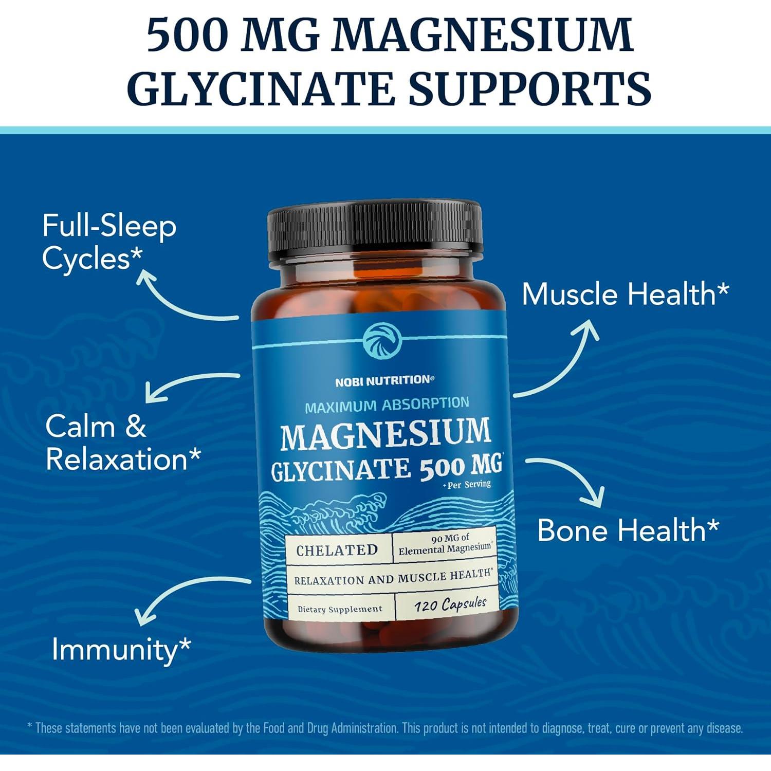 Glicinato de Magnesio 500mg Nobi Nutrition 120 Cápsulas