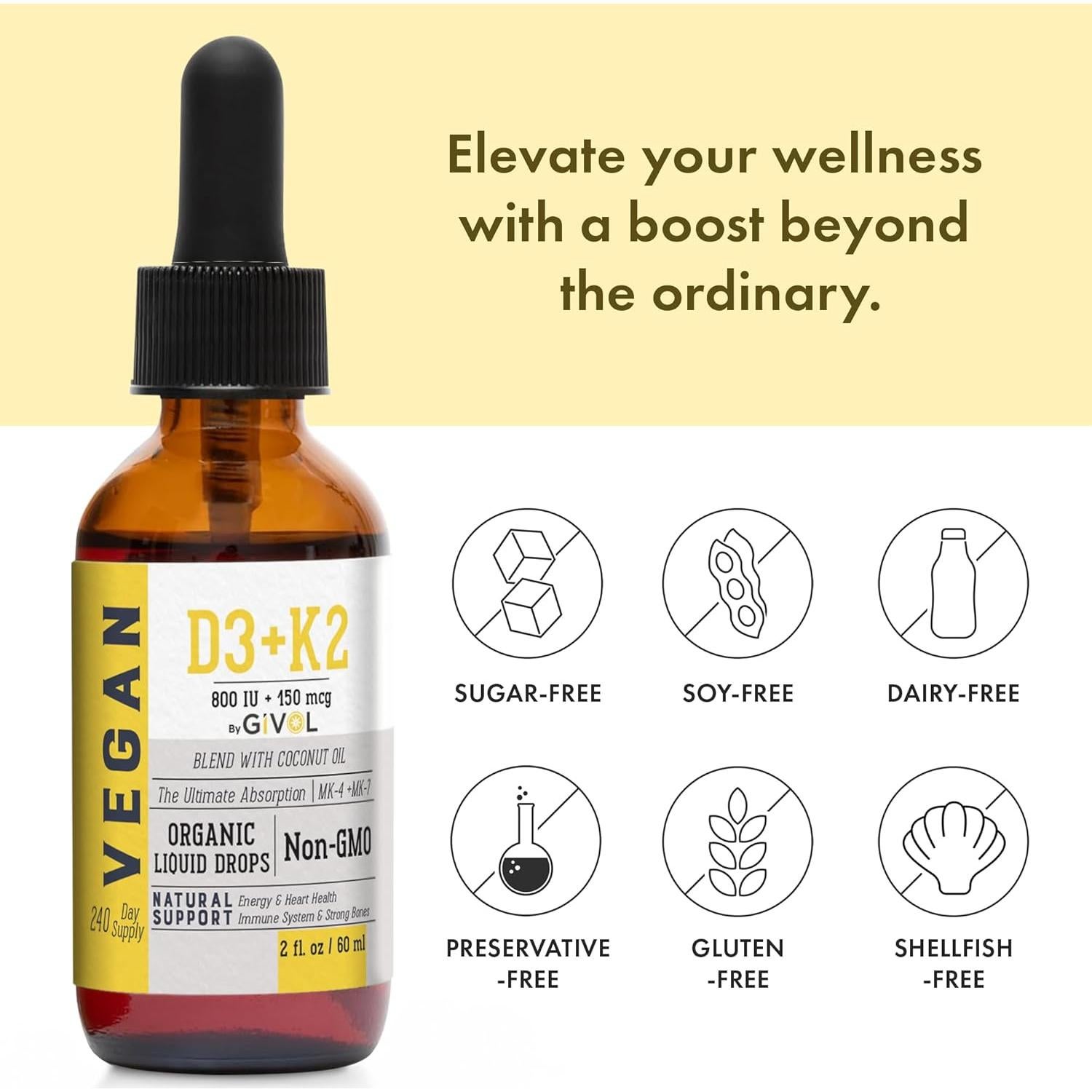 Gotas Líquidas de Vitamina D3 + K2 GIVOL 60ml - Natural y Orgánico