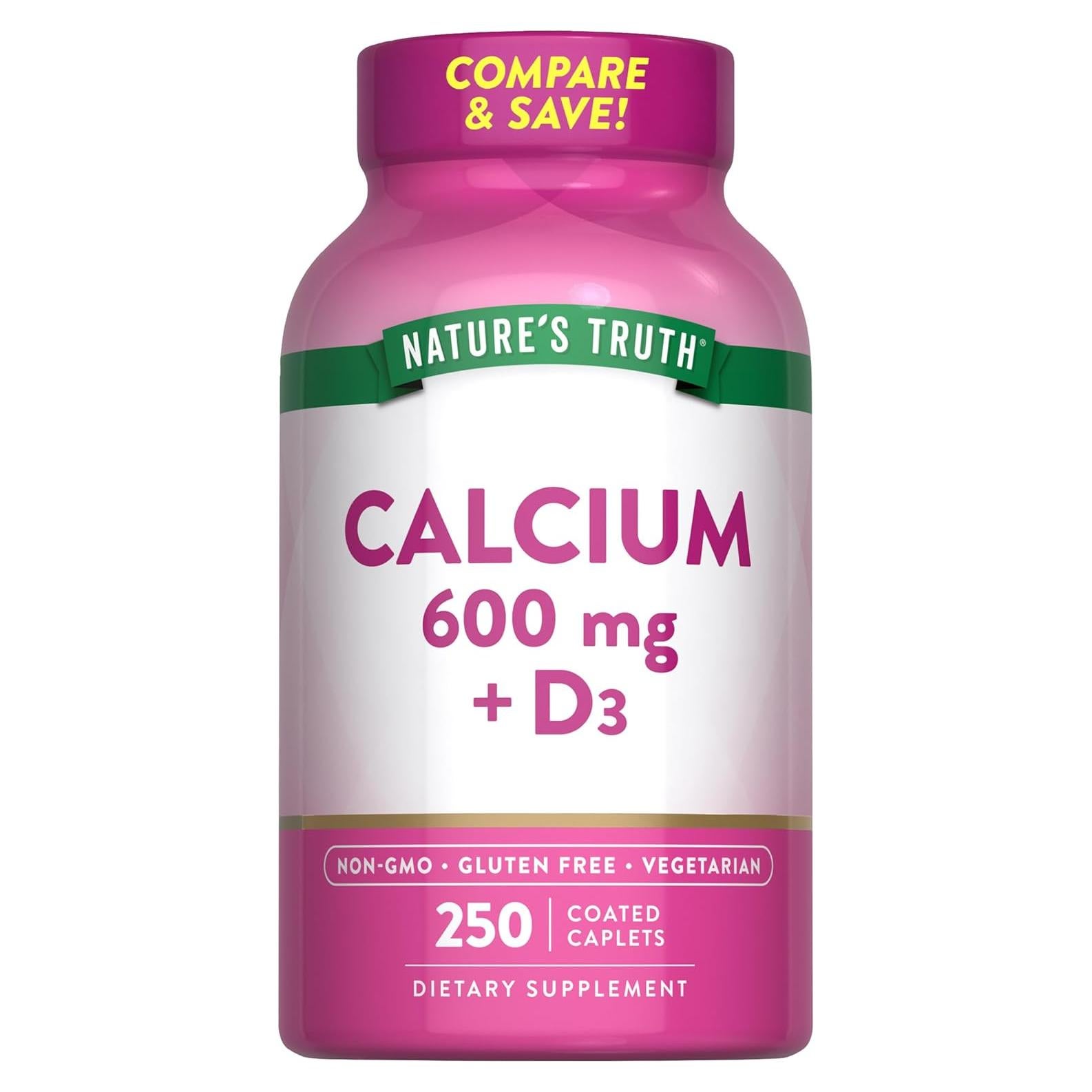 Calcio 600mg con Vitamina D3 Verdad de la Naturaleza 250 Tabletas