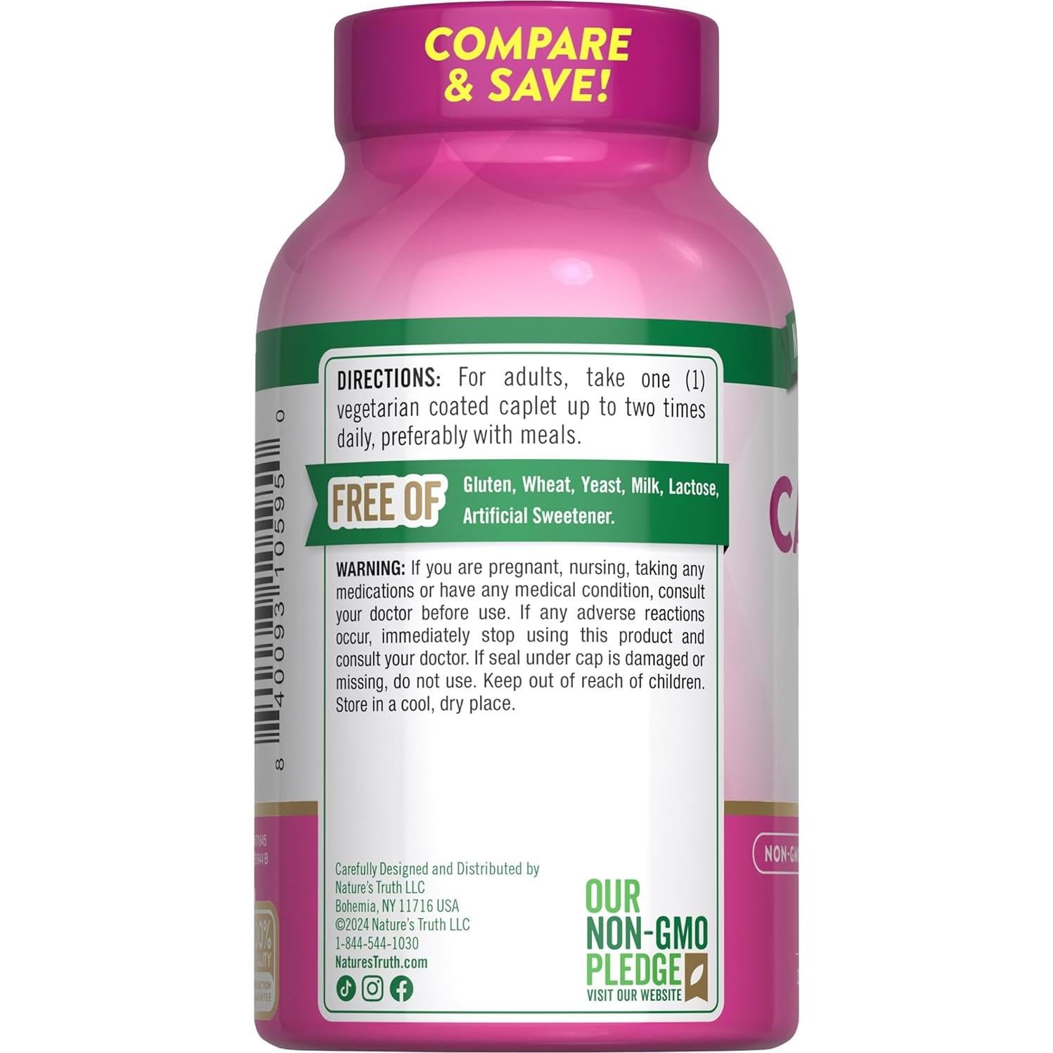 Calcio 600mg con Vitamina D3 Verdad de la Naturaleza 250 Tabletas