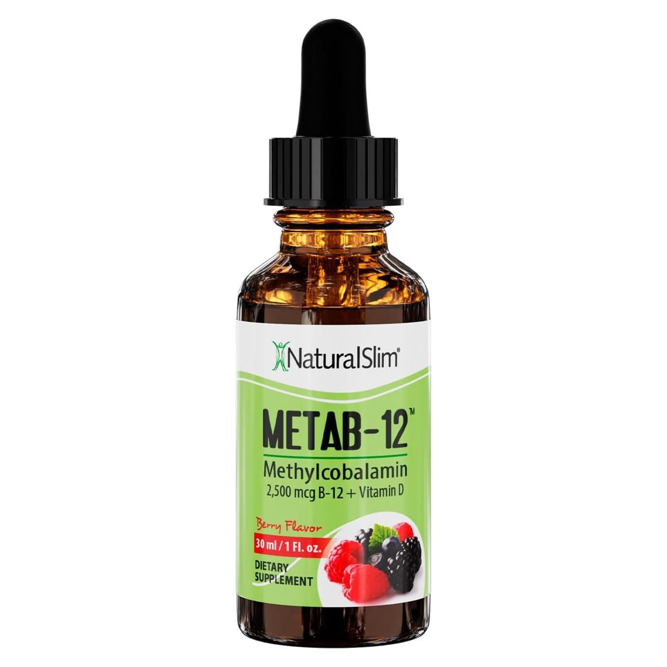 Vitaminas Líquidas B12 NaturalSlim 2500 mcg con Vitamina D - Sabor Baya 29.57 ml