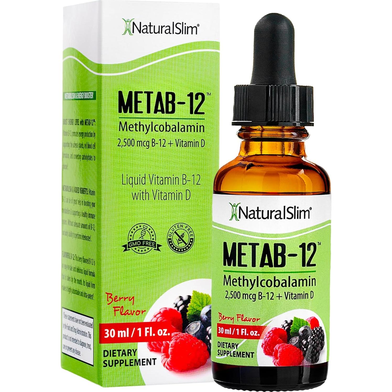 Vitaminas Líquidas B12 NaturalSlim 2500 mcg con Vitamina D - Sabor Baya 29.57 ml