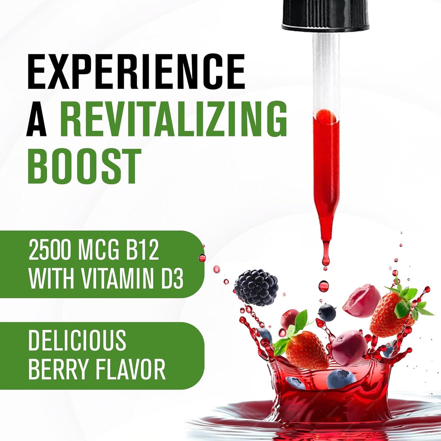 Vitaminas Líquidas B12 NaturalSlim 2500 mcg con Vitamina D - Sabor Baya 29.57 ml