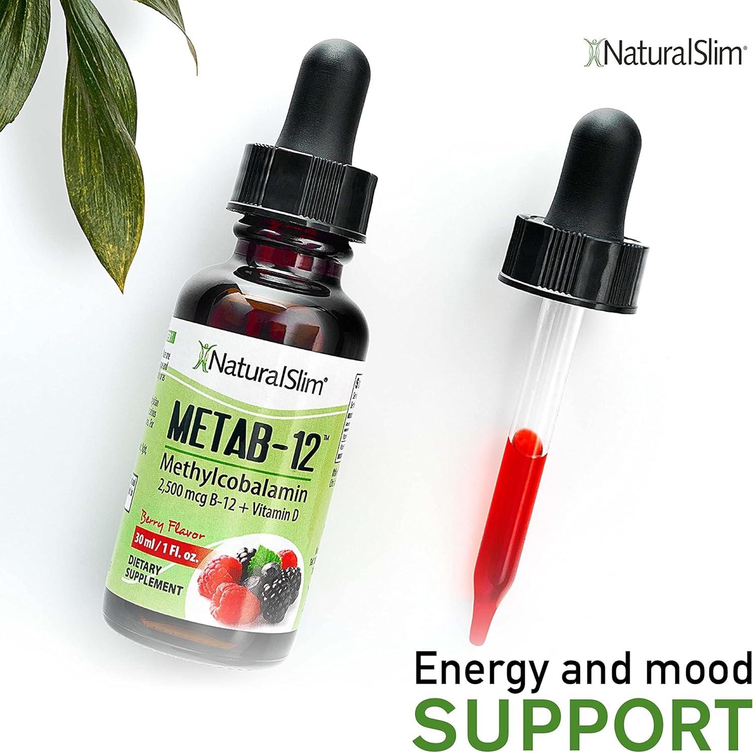 Vitaminas Líquidas B12 NaturalSlim 2500 mcg con Vitamina D - Sabor Baya 29.57 ml