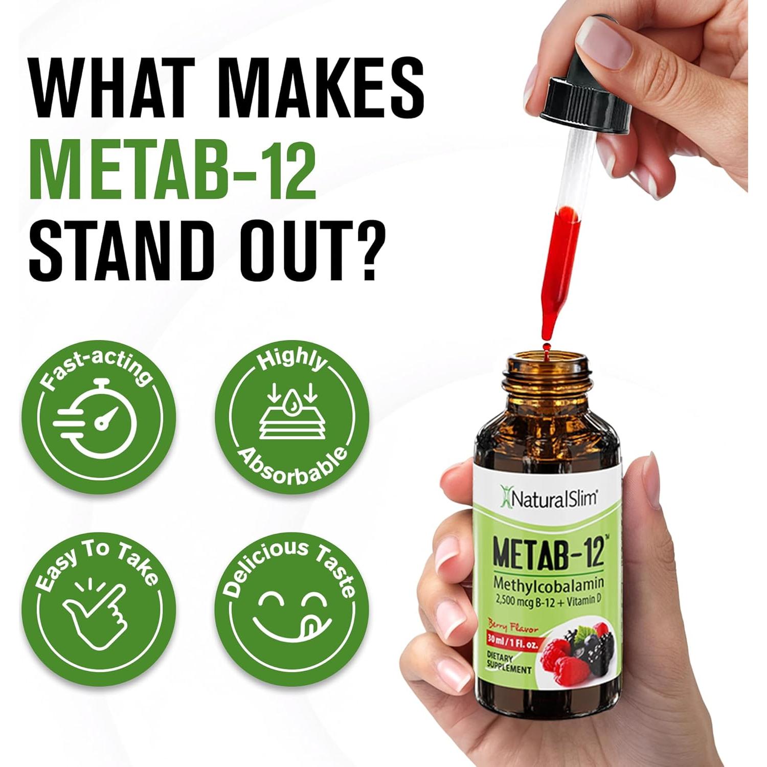 Vitaminas Líquidas B12 NaturalSlim 2500 mcg con Vitamina D - Sabor Baya 29.57 ml