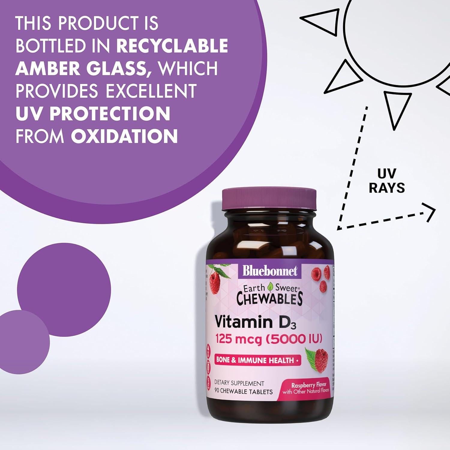 Tabletas Masticables Vitamina D3 5000 UI Bluebonnet 90 Unidades