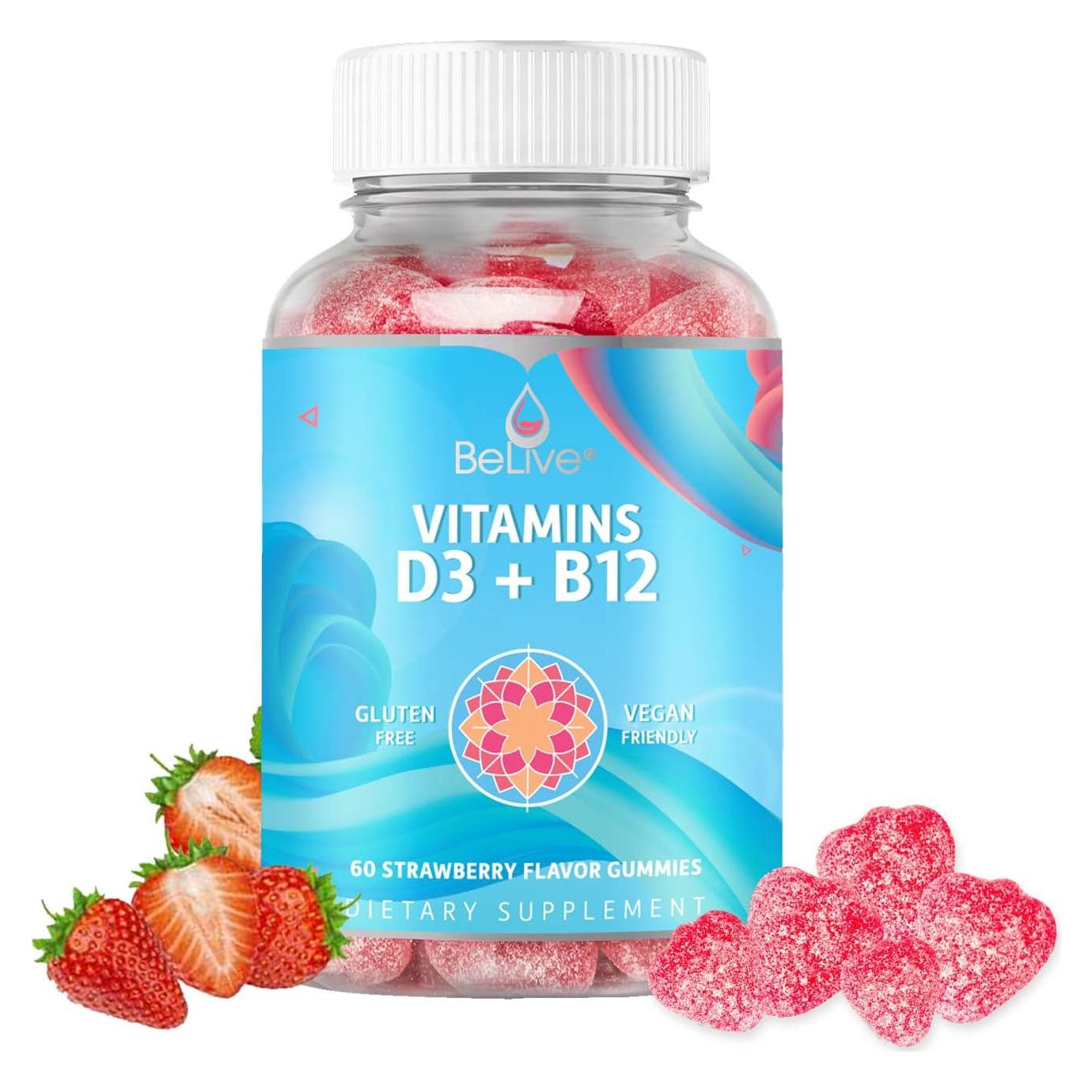 Gomitas de Vitamina D3 y B12 BeLive - 60 Unidades Sabor Fresa