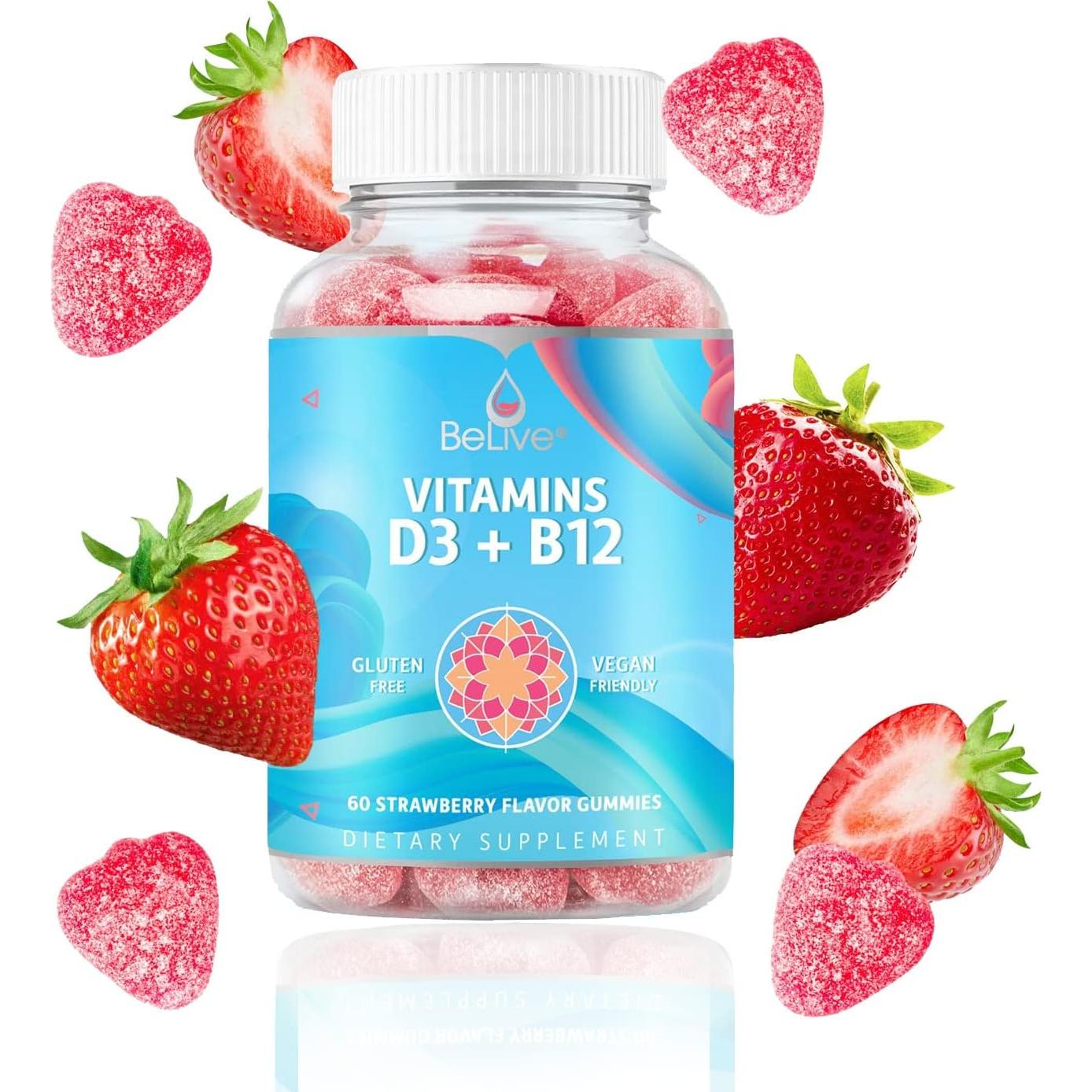 Gomitas de Vitamina D3 y B12 BeLive - 60 Unidades Sabor Fresa