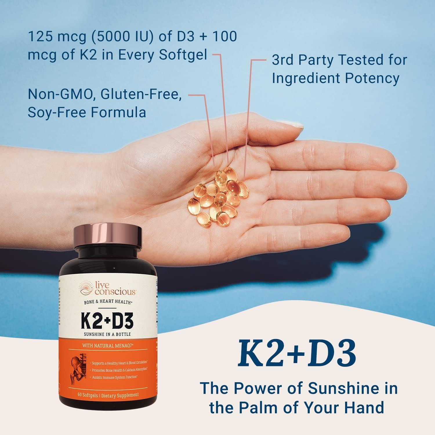 Suplemento Vitamina K2 MK7 + D3 Live Conscious 60 Gelatinas