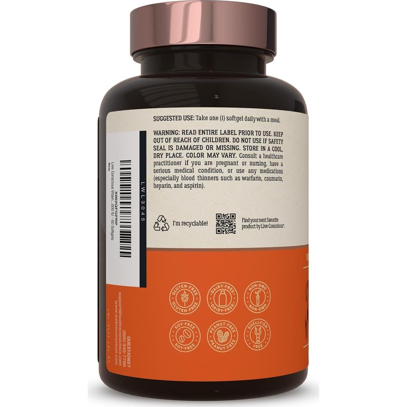 Suplemento Vitamina K2 MK7 + D3 Live Conscious 60 Gelatinas