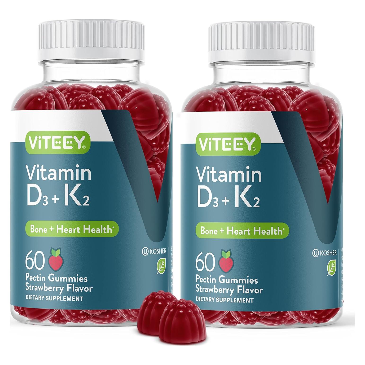 Gomas de Vitamina D3 K2 Viteey 1000 UI 100mcg 120 Gomas Sabor Fresa