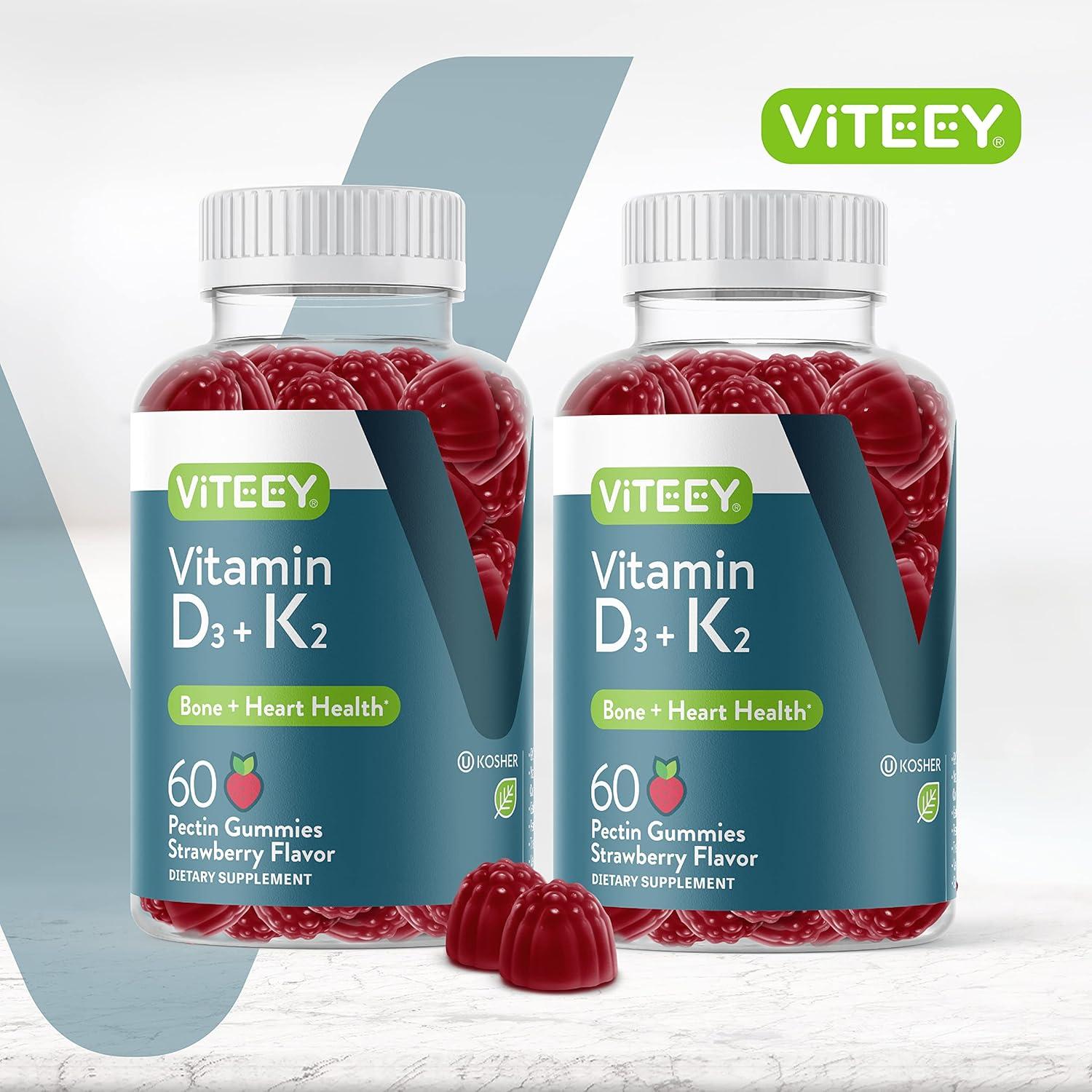 Gomas de Vitamina D3 K2 Viteey 1000 UI 100mcg 120 Gomas Sabor Fresa