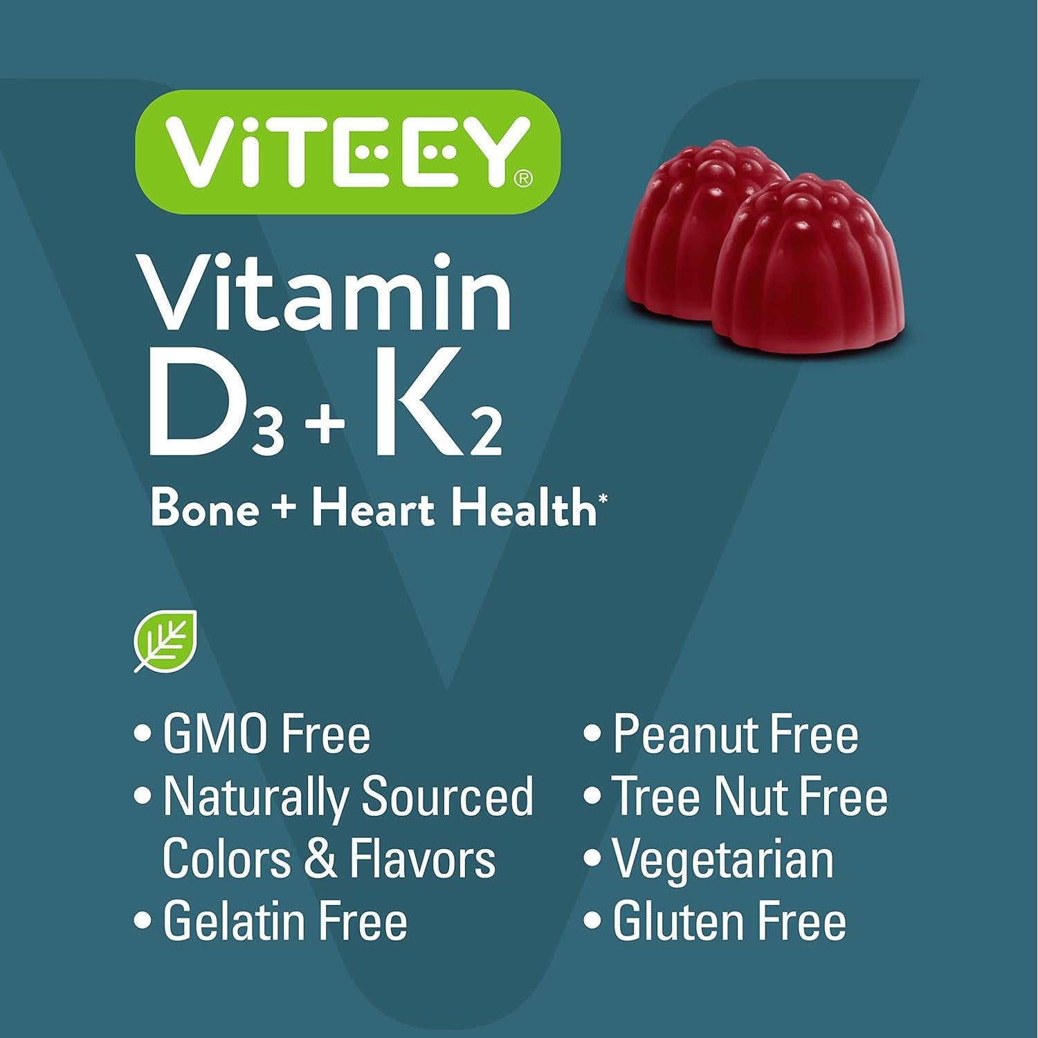 Gomas de Vitamina D3 K2 Viteey 1000 UI 100mcg 120 Gomas Sabor Fresa