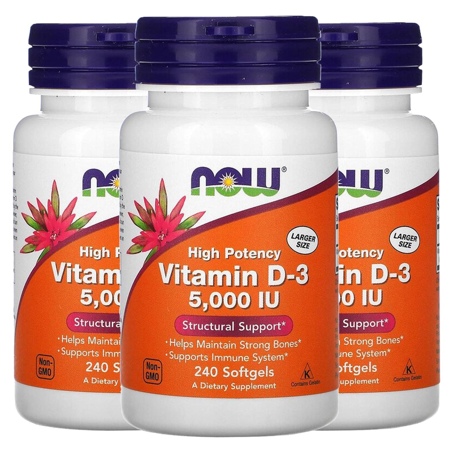 Suplemento de Vitamina D-3 5000 UI Now Foods 240 Gelatinas