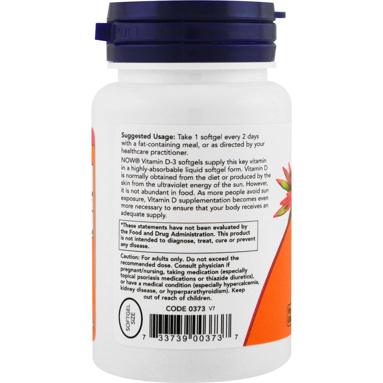 Suplemento de Vitamina D-3 5000 UI Now Foods 240 Gelatinas