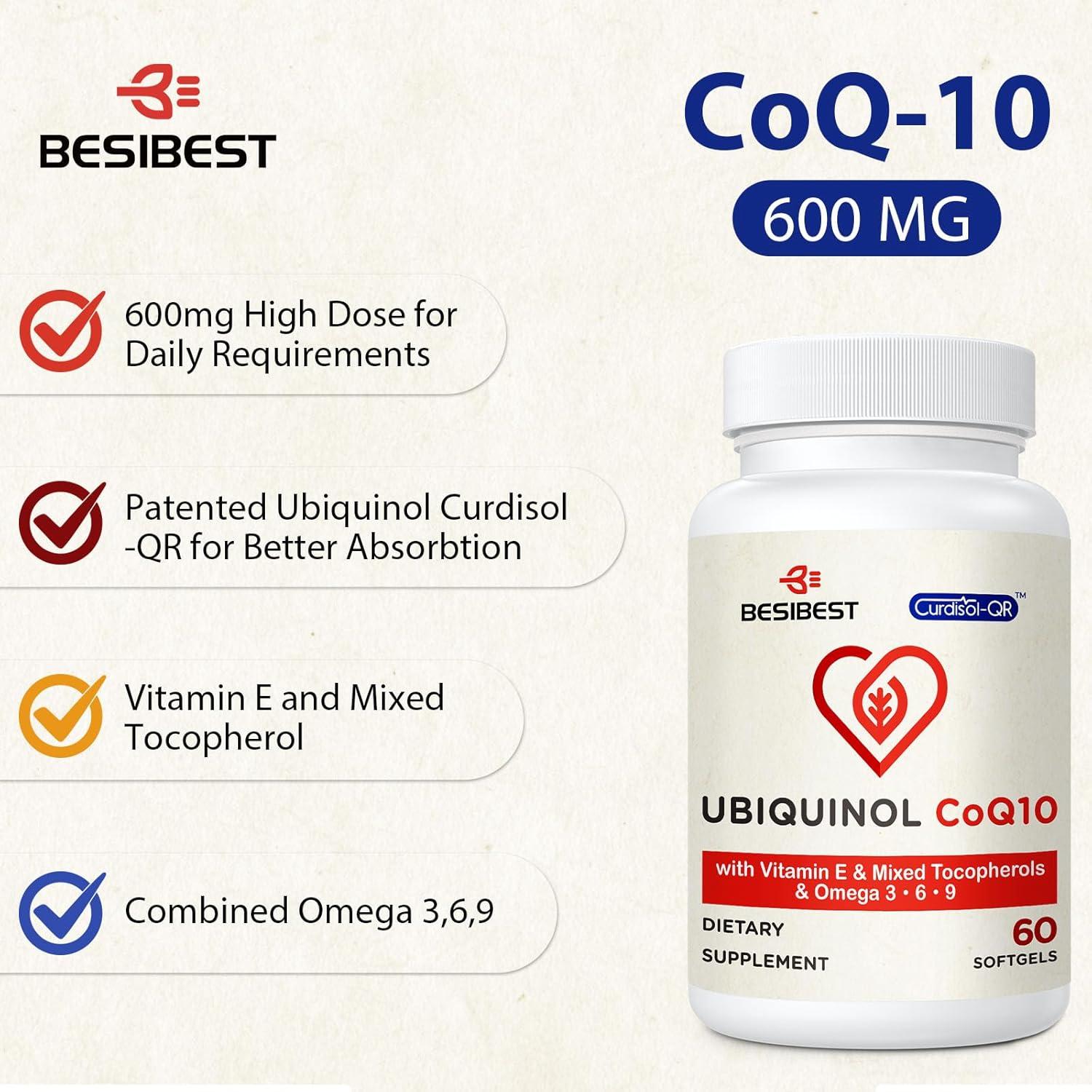 Ubiquinol CoQ10 600mg Besibest - Suplemento Antioxidante 60 Cápsulas