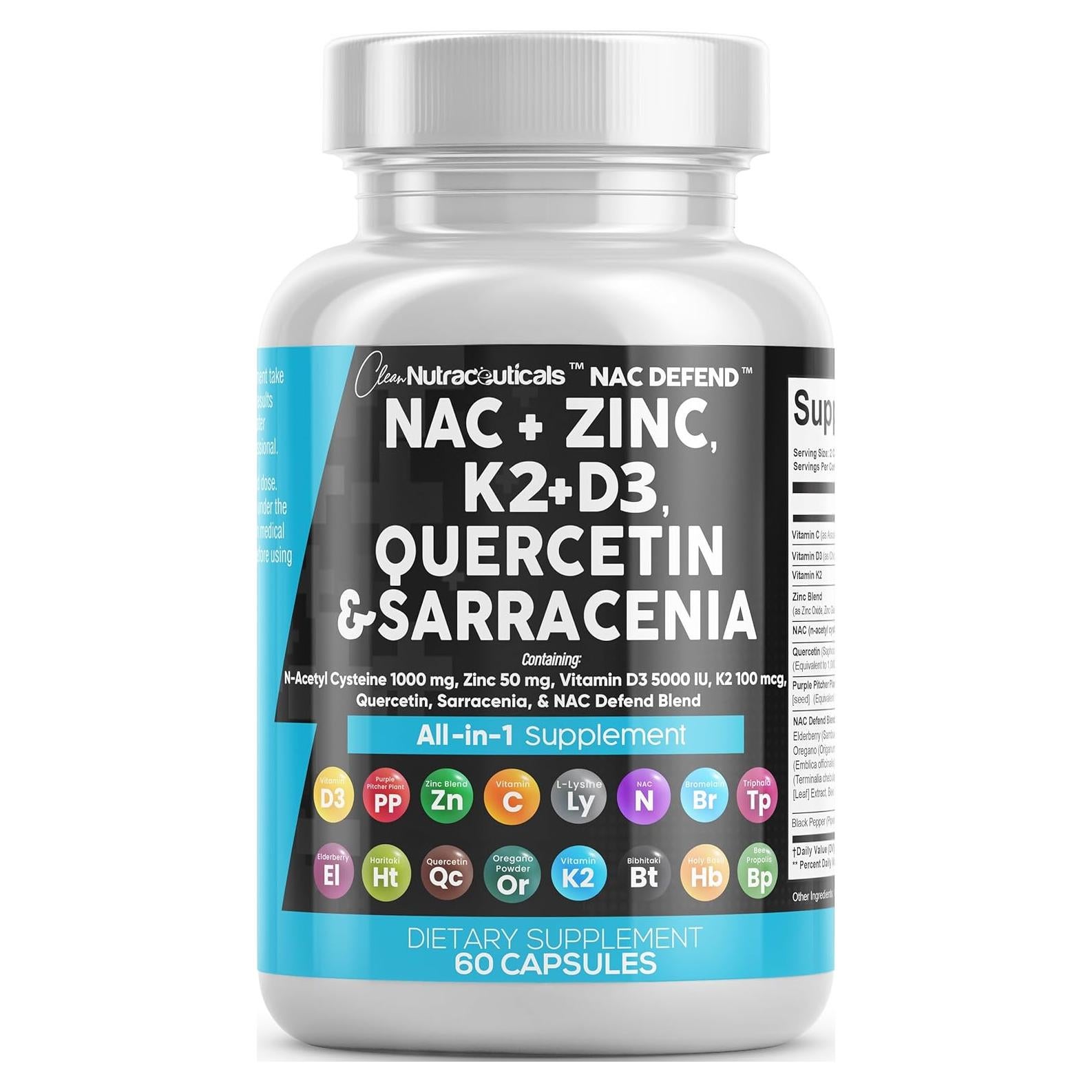 Suplemento NAC 1000mg Clean Nutraceuticals Vitamina D3 K2 Zinc