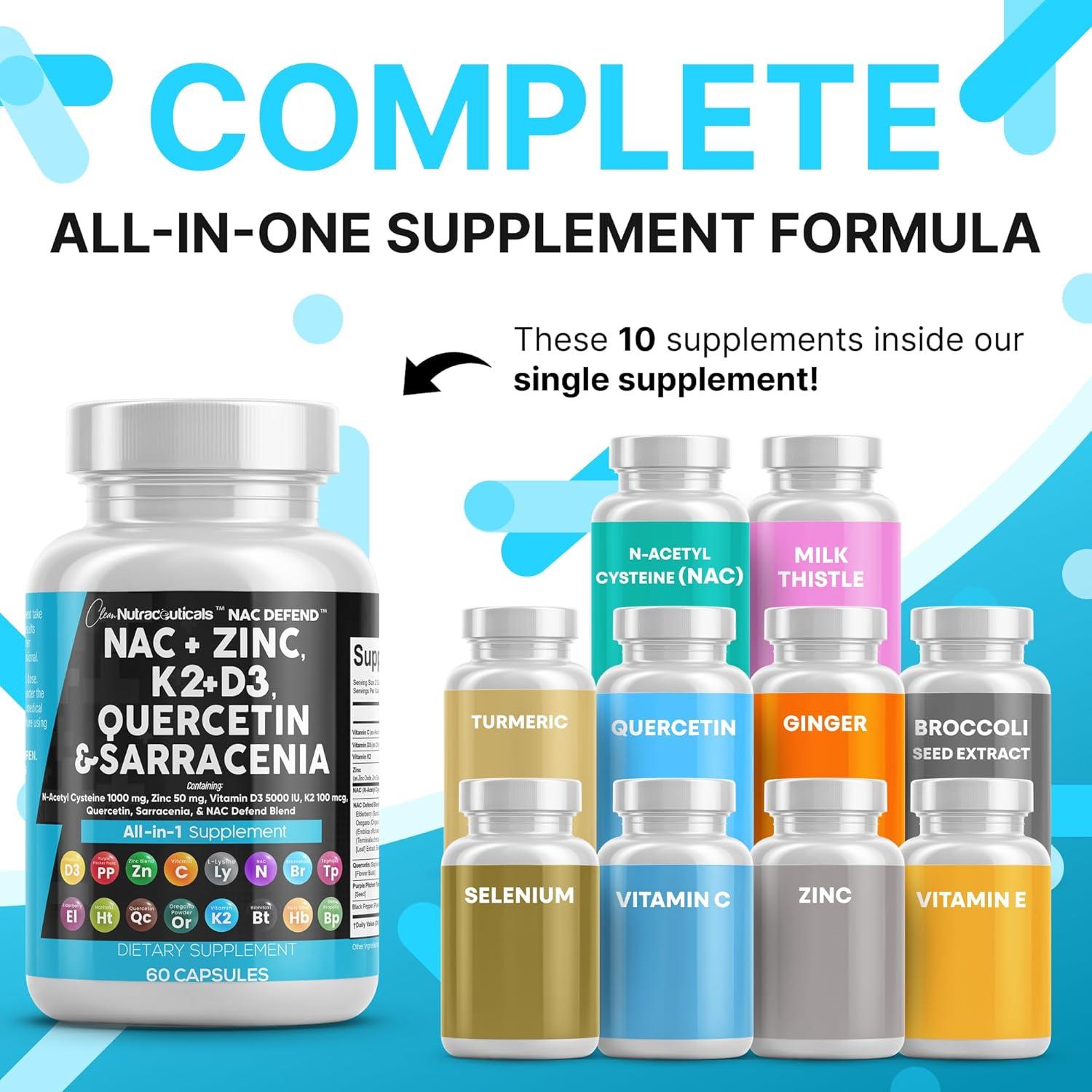 Suplemento NAC 1000mg Clean Nutraceuticals Vitamina D3 K2 Zinc