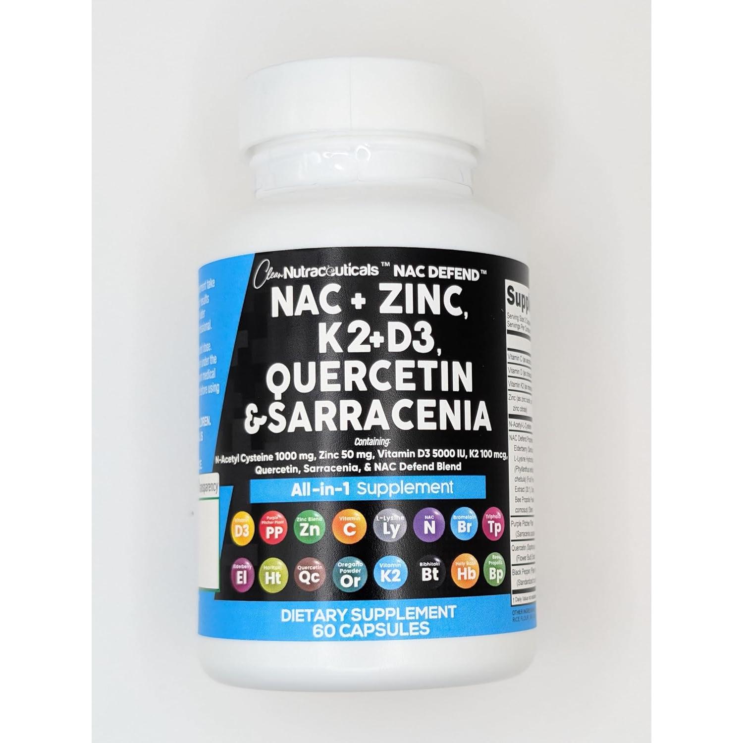Suplemento NAC 1000mg Clean Nutraceuticals Vitamina D3 K2 Zinc