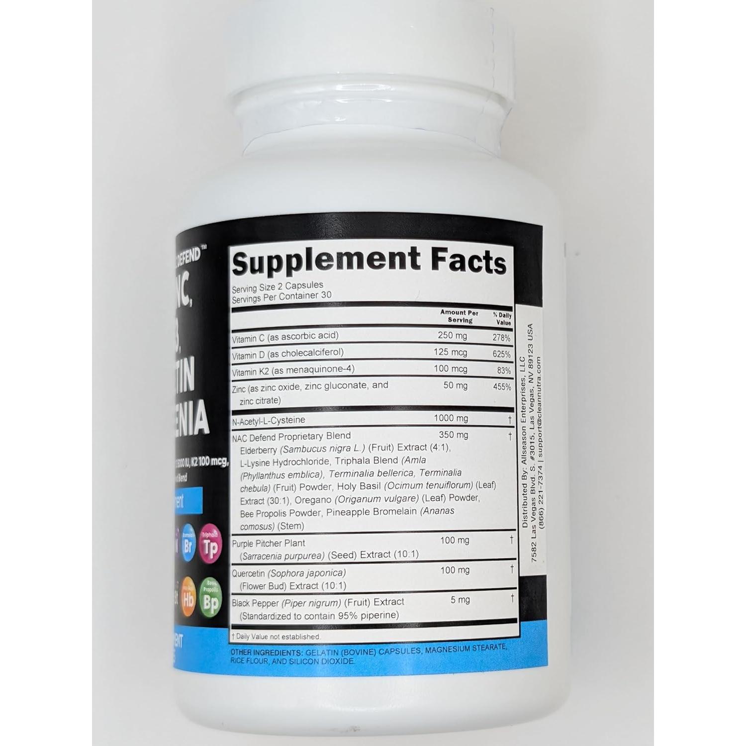 Suplemento NAC 1000mg Clean Nutraceuticals Vitamina D3 K2 Zinc