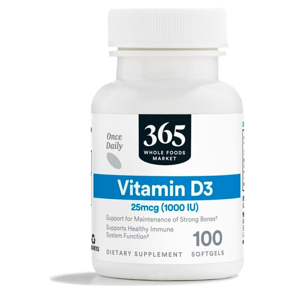 Suplemento de Vitamina D3 1000 UI 365 Whole Foods 100 Softgels