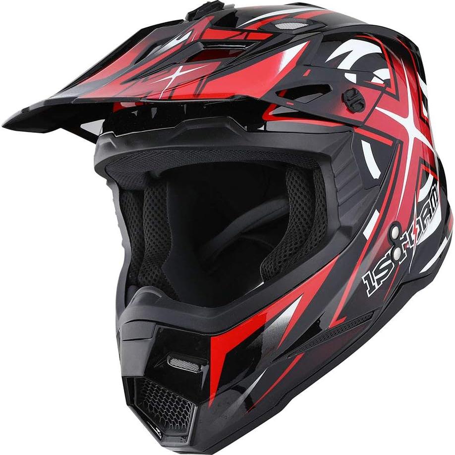 Casco de Motocross 1Storm HF801 Rojo + Gafas + Guantes