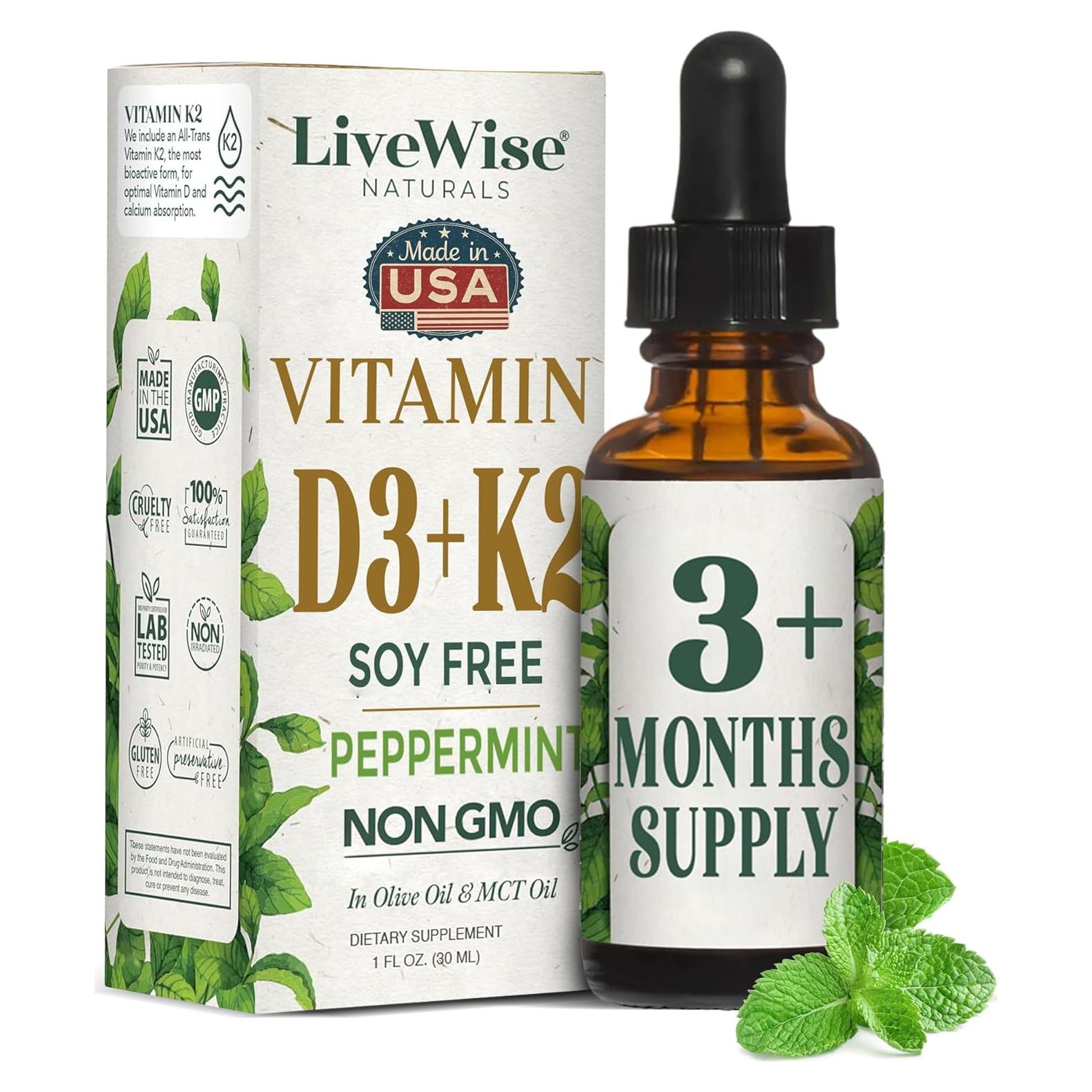 Gotas Líquidas Vitamina D3 1208 IU y K2 25 mcg LiveWise Naturals