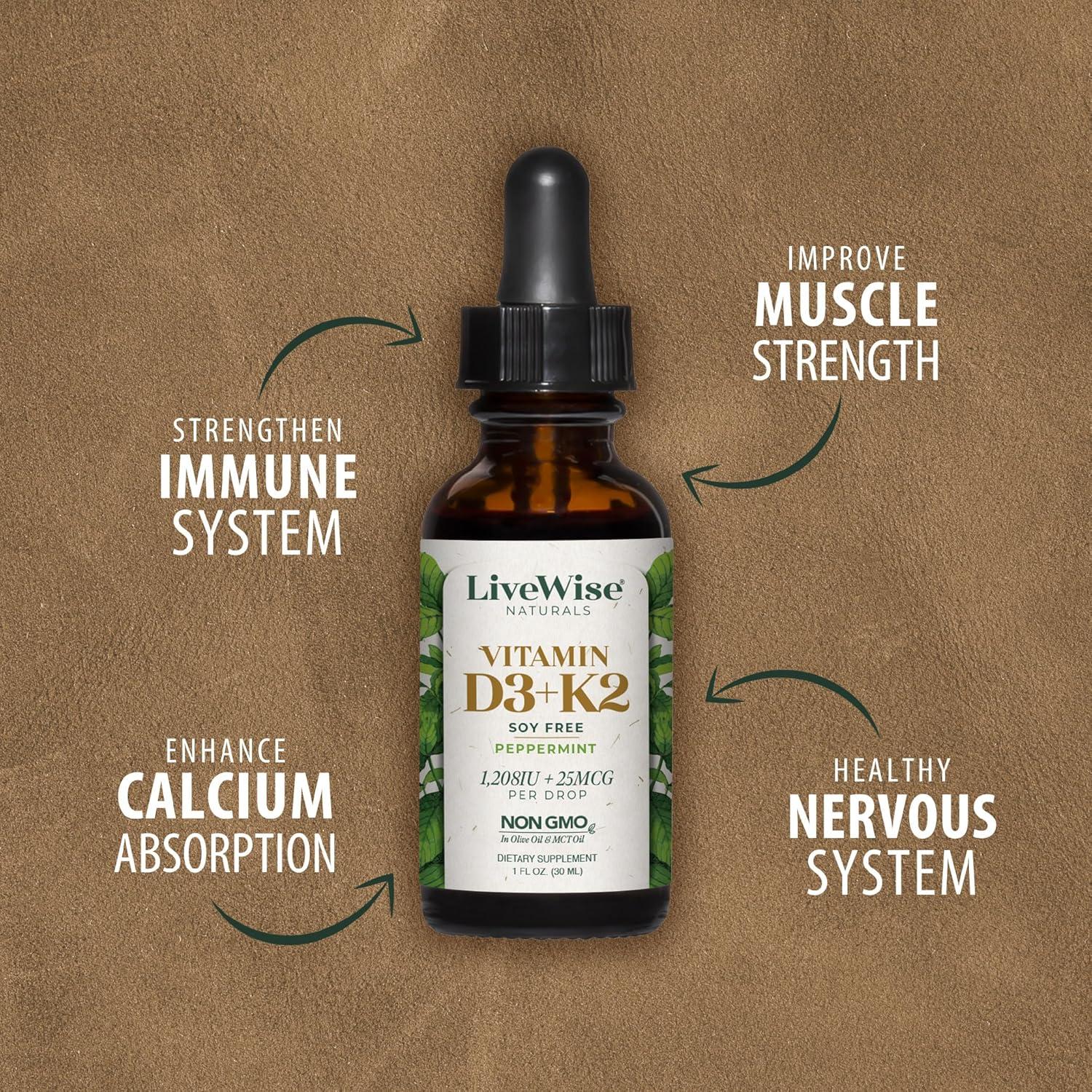 Gotas Líquidas Vitamina D3 1208 IU y K2 25 mcg LiveWise Naturals