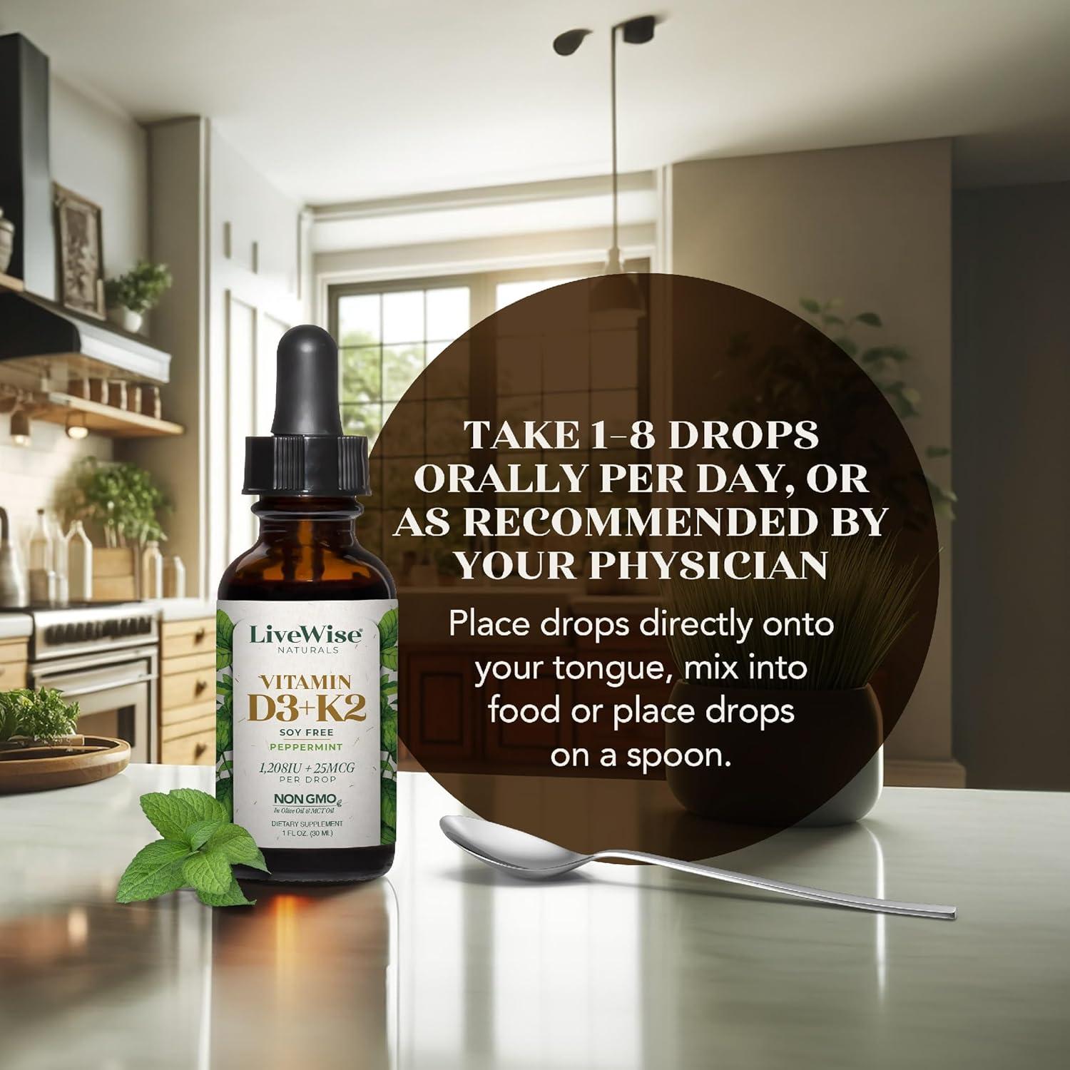 Gotas Líquidas Vitamina D3 1208 IU y K2 25 mcg LiveWise Naturals