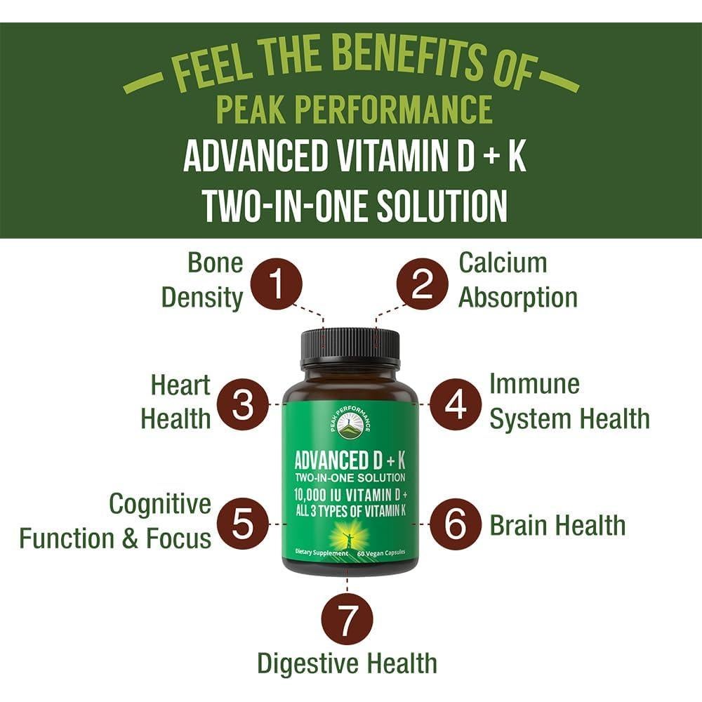 Suplemento Vitamina D3 10000 UI + K1, K2, MK-7 - 60 Cápsulas