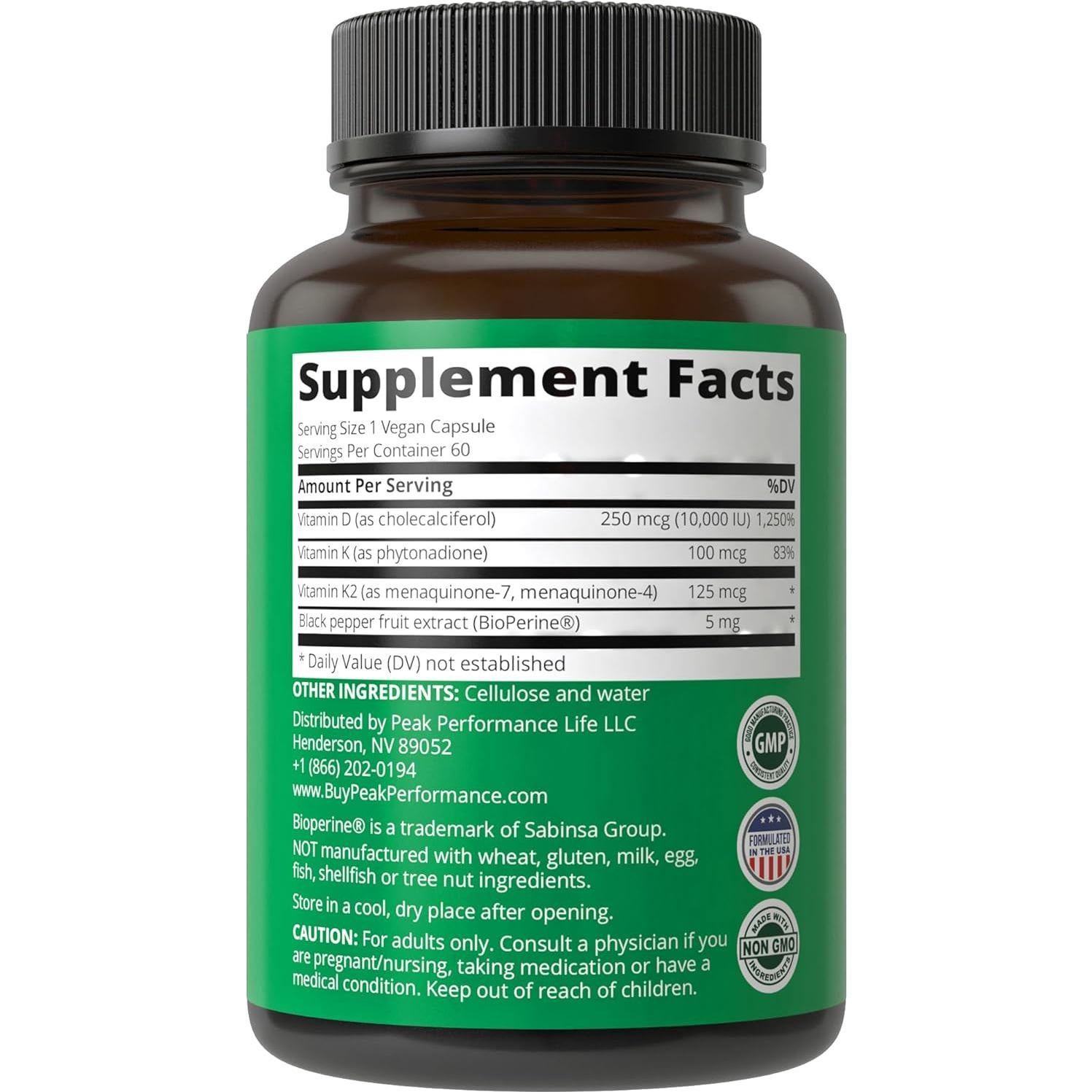 Suplemento Vitamina D3 10000 UI + K1, K2, MK-7 - 60 Cápsulas