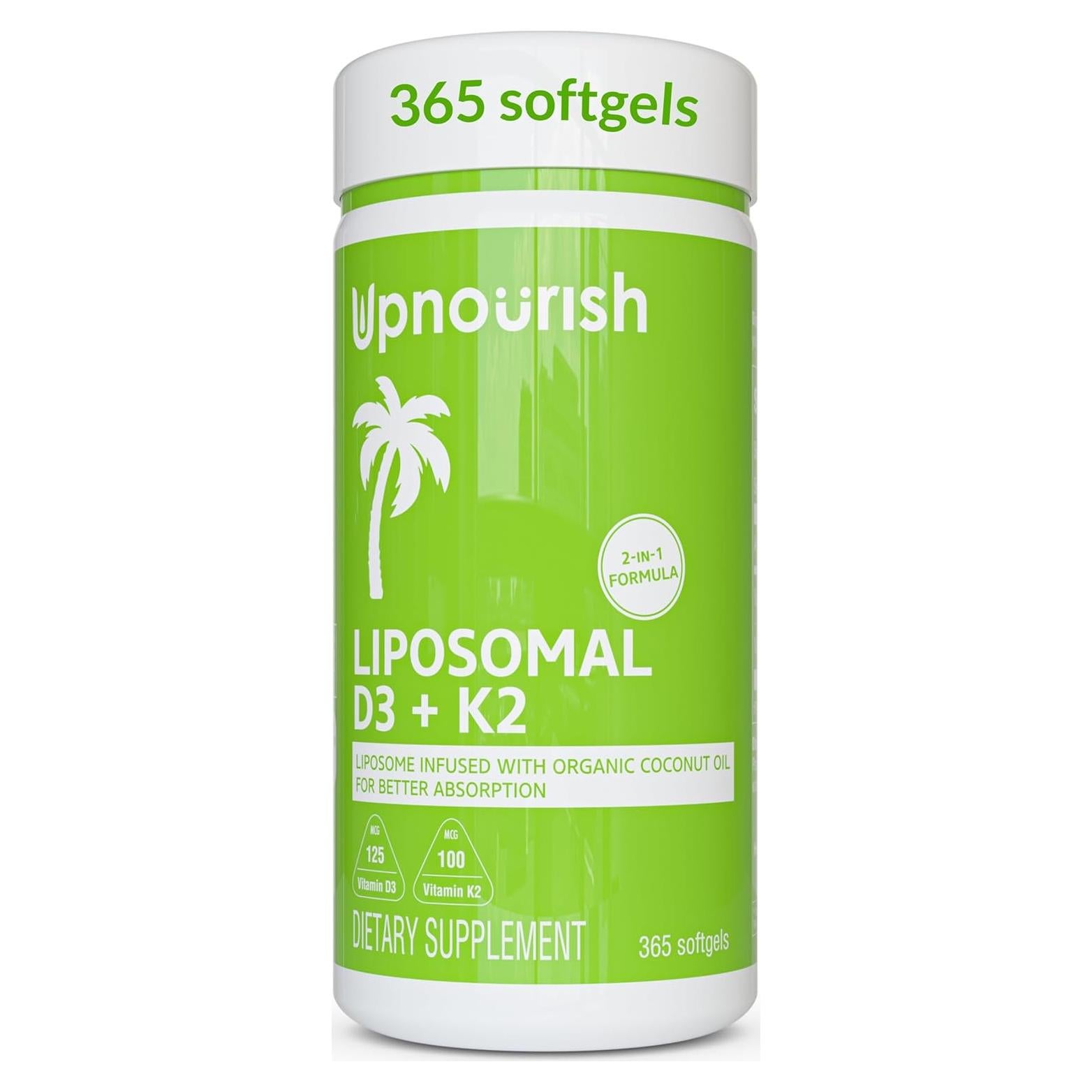 Suplemento Liposomal D3 y K2 MK-7 UpNourish 5000 UI 100 mcg