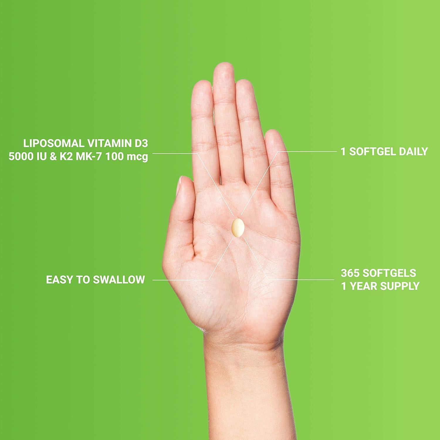 Suplemento Liposomal D3 y K2 MK-7 UpNourish 5000 UI 100 mcg